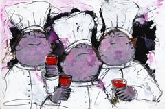 Un altro pasto raffinato - Pittura acrilica figurativa su tela dai toni violacei