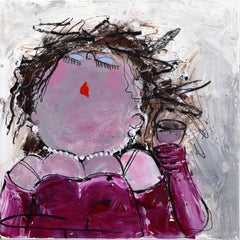 Drinking Sarah - Figurative Portrait Purple Textured Acrylic Painting on Canvas