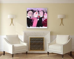 Enfin 5 heures - Figurative Textured Powder Pink Acrylic Painting on Canvas