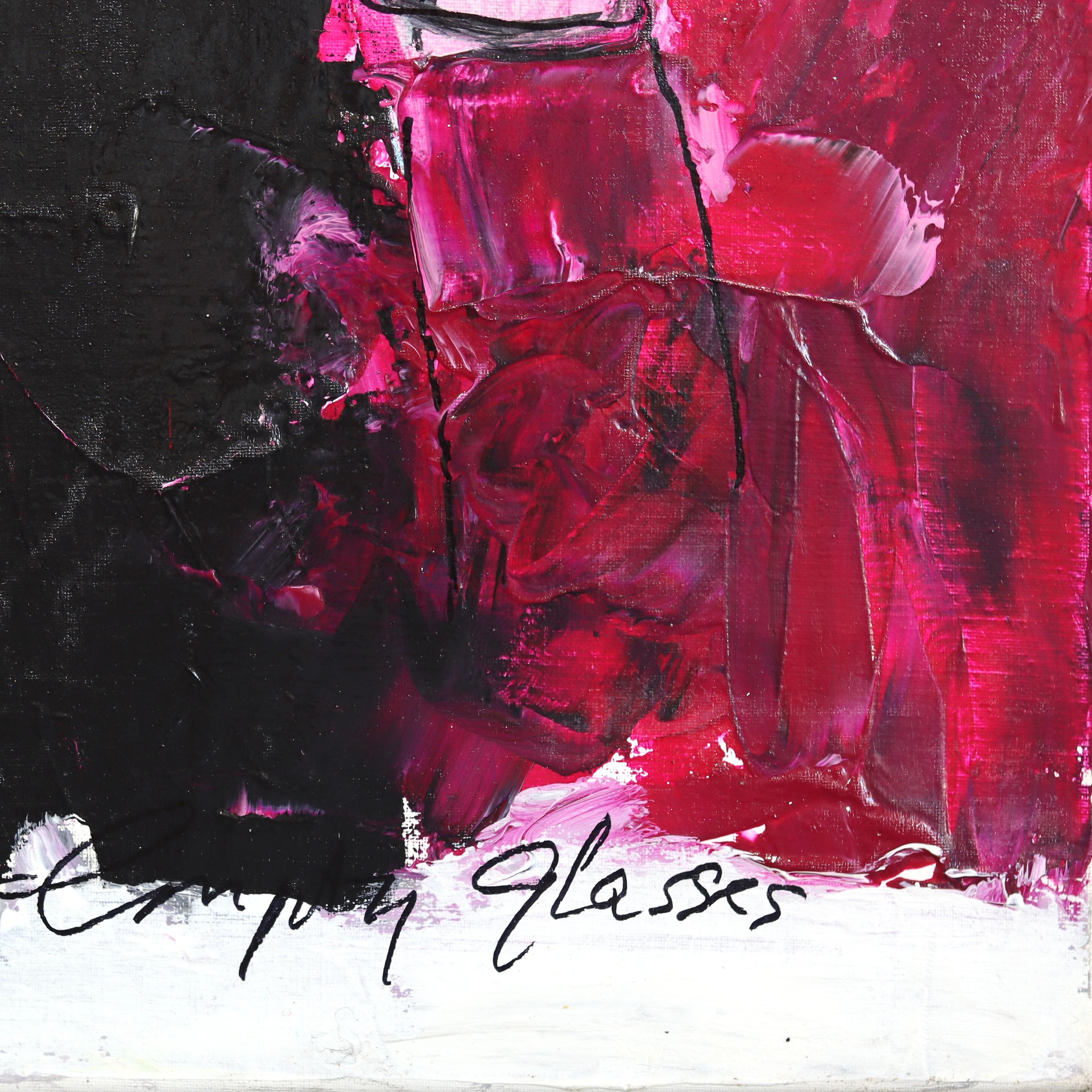 Finally 5 o'clock - Figurative Textured Burgundy Pink Acrylic Painting on Canvas For Sale 5