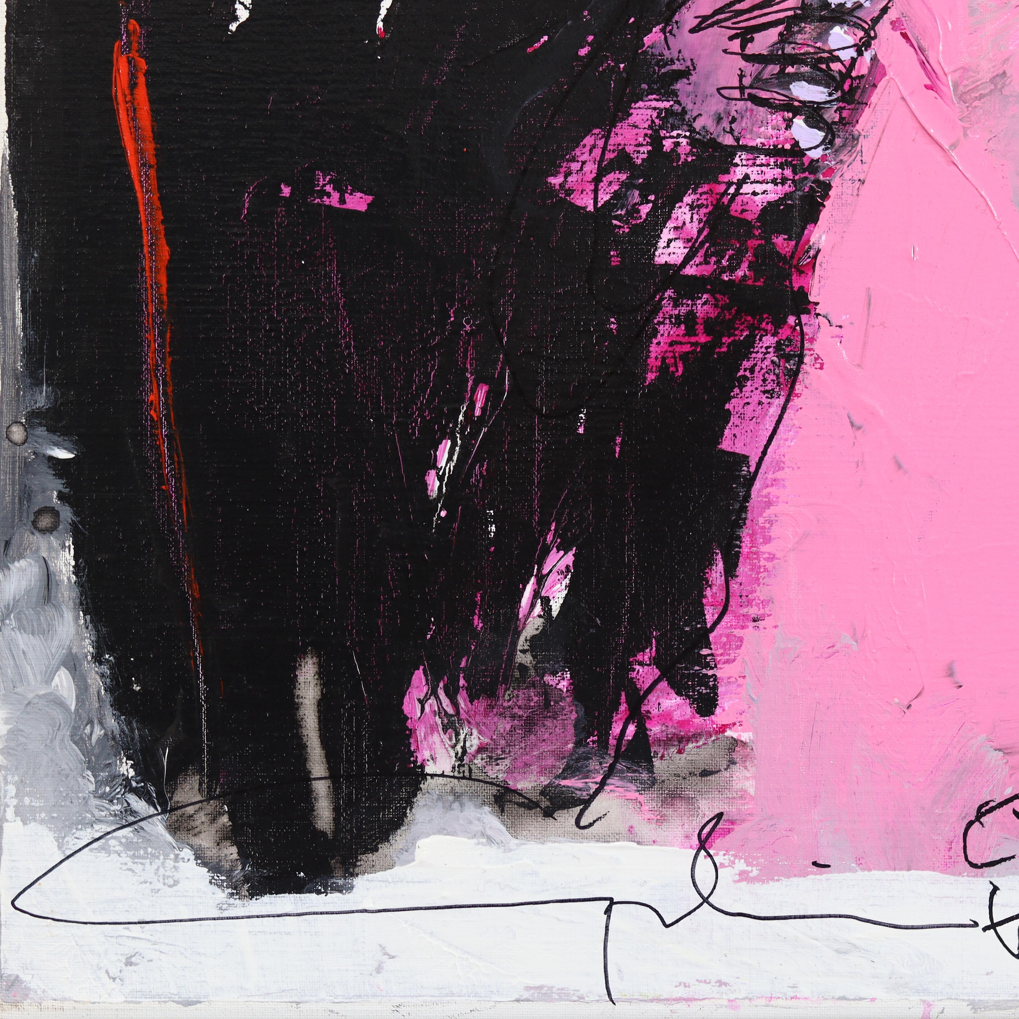 Finally 5 o'clock - Figurative Textured Burgundy Pink Acrylic Painting on Canvas For Sale 6