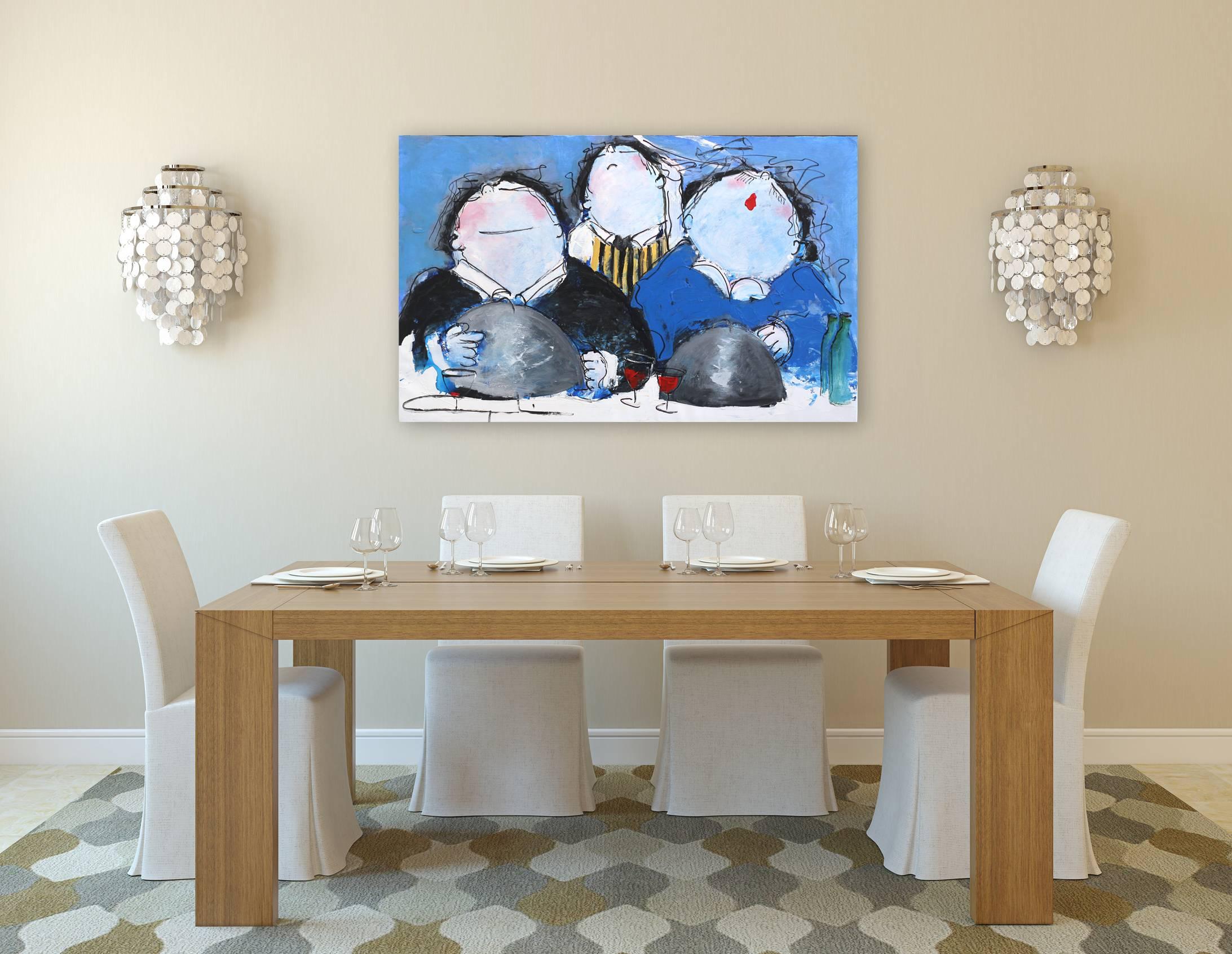 Happy Couple in Blue  - Painting by Gerdine Duijsens