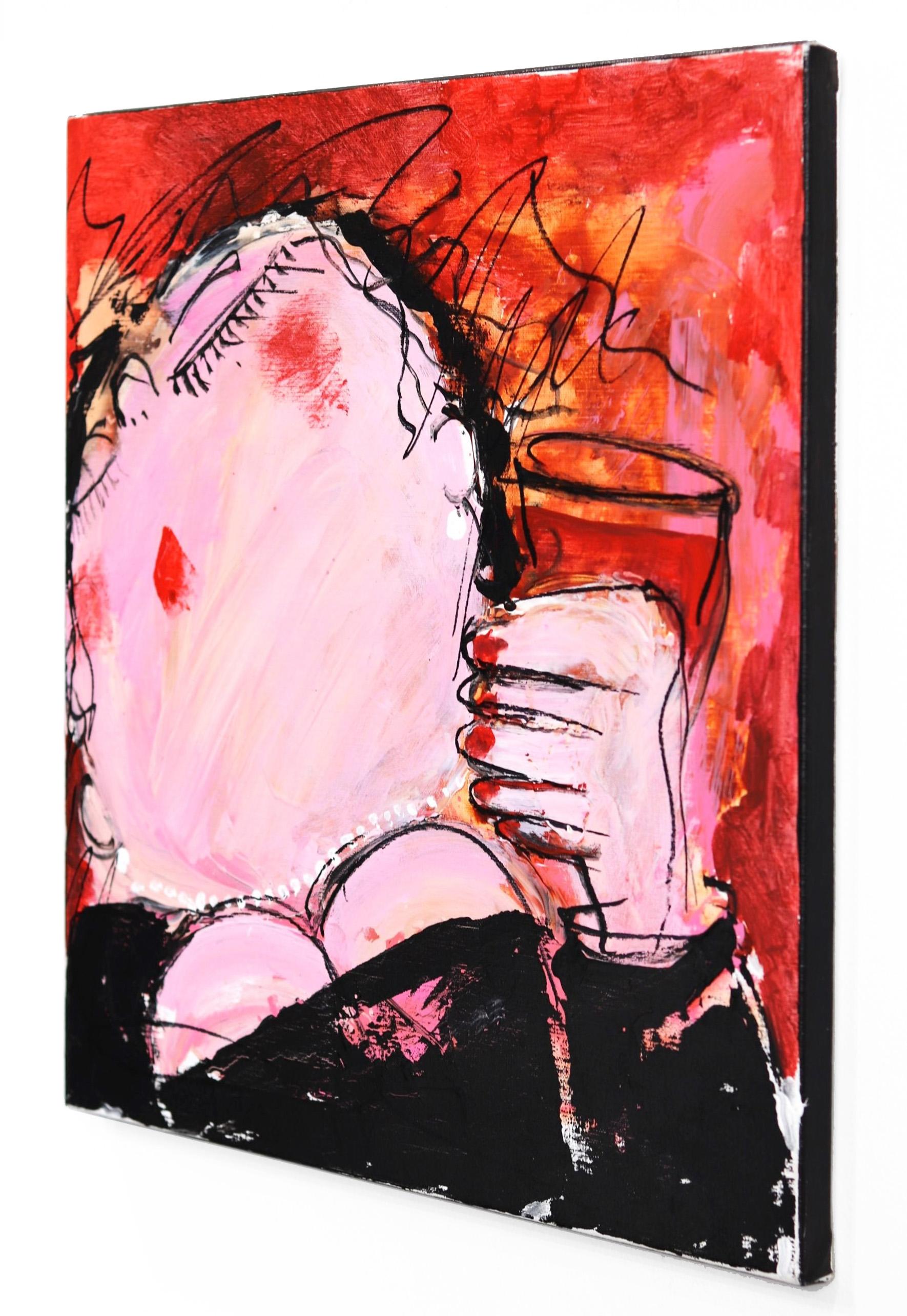 Happy Single 11 - Original Bold Delightful Figurative Pink and Red Painting For Sale 1
