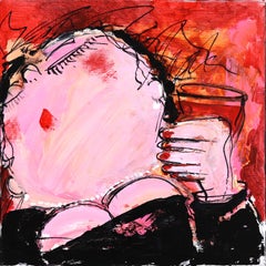 Happy Single 11 - Original Bold Delightful Figurative Pink and Red Painting