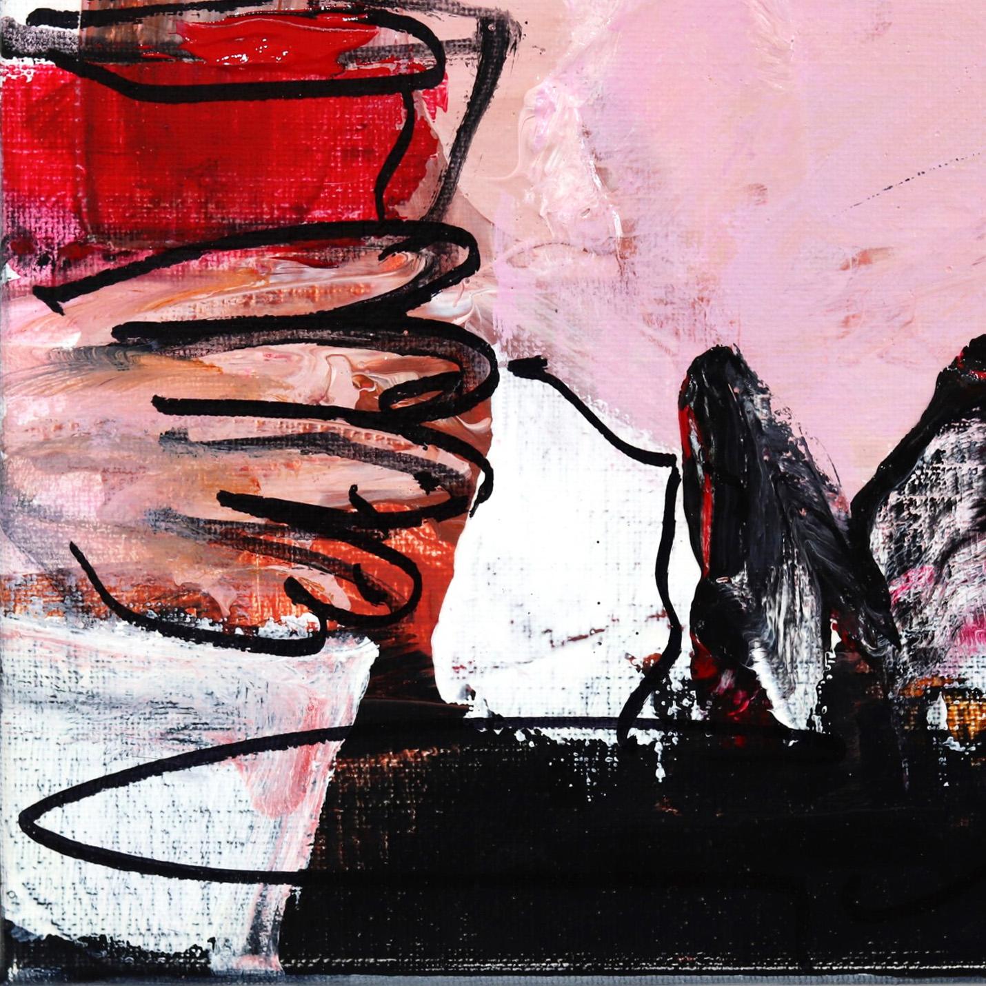 Happy Single 14 - Original Bold Delightful Figurative Pink and Bow Tie Painting For Sale 2