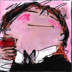 Happy Single 14 - Original Bold Delightful Figurative Pink and Bow Tie Painting