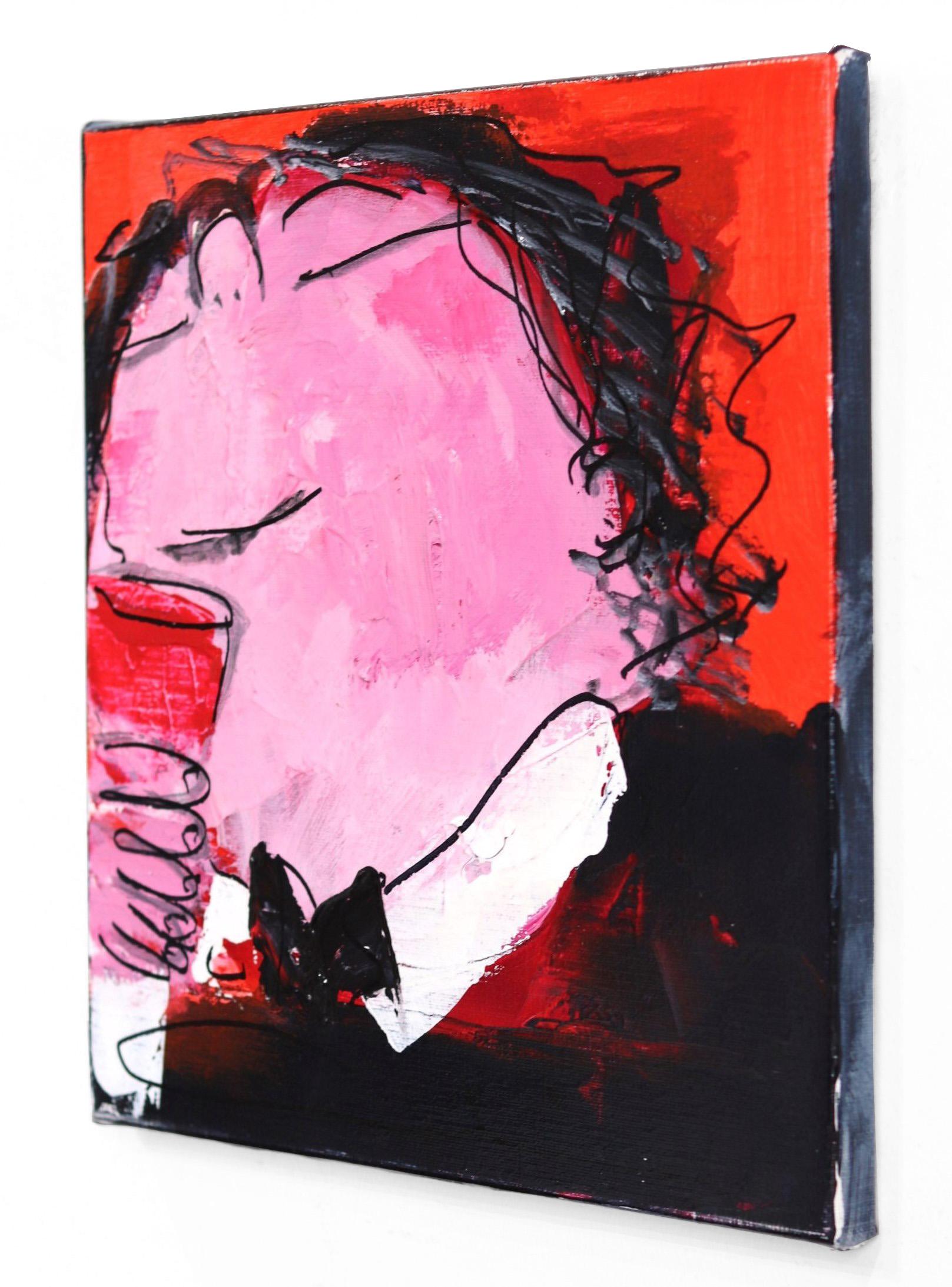 Happy Single 15 - Original Bold Delightful Figurative Pink and Red Painting For Sale 1