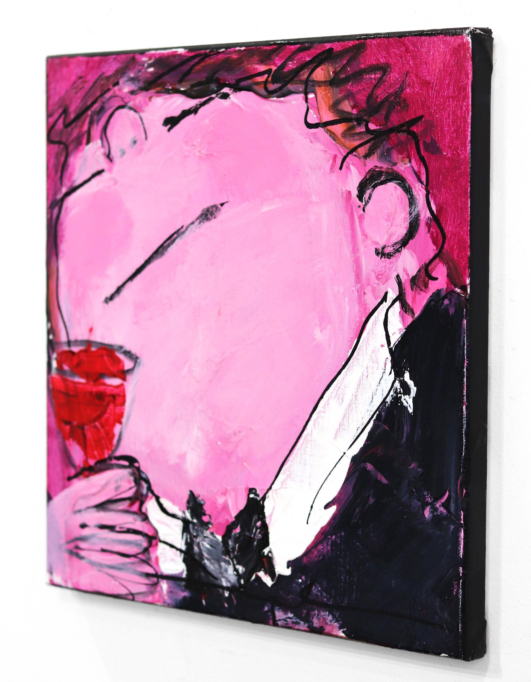Happy Single 17 - Original Bold Delightful Figurative Pink and Purple Painting For Sale 1