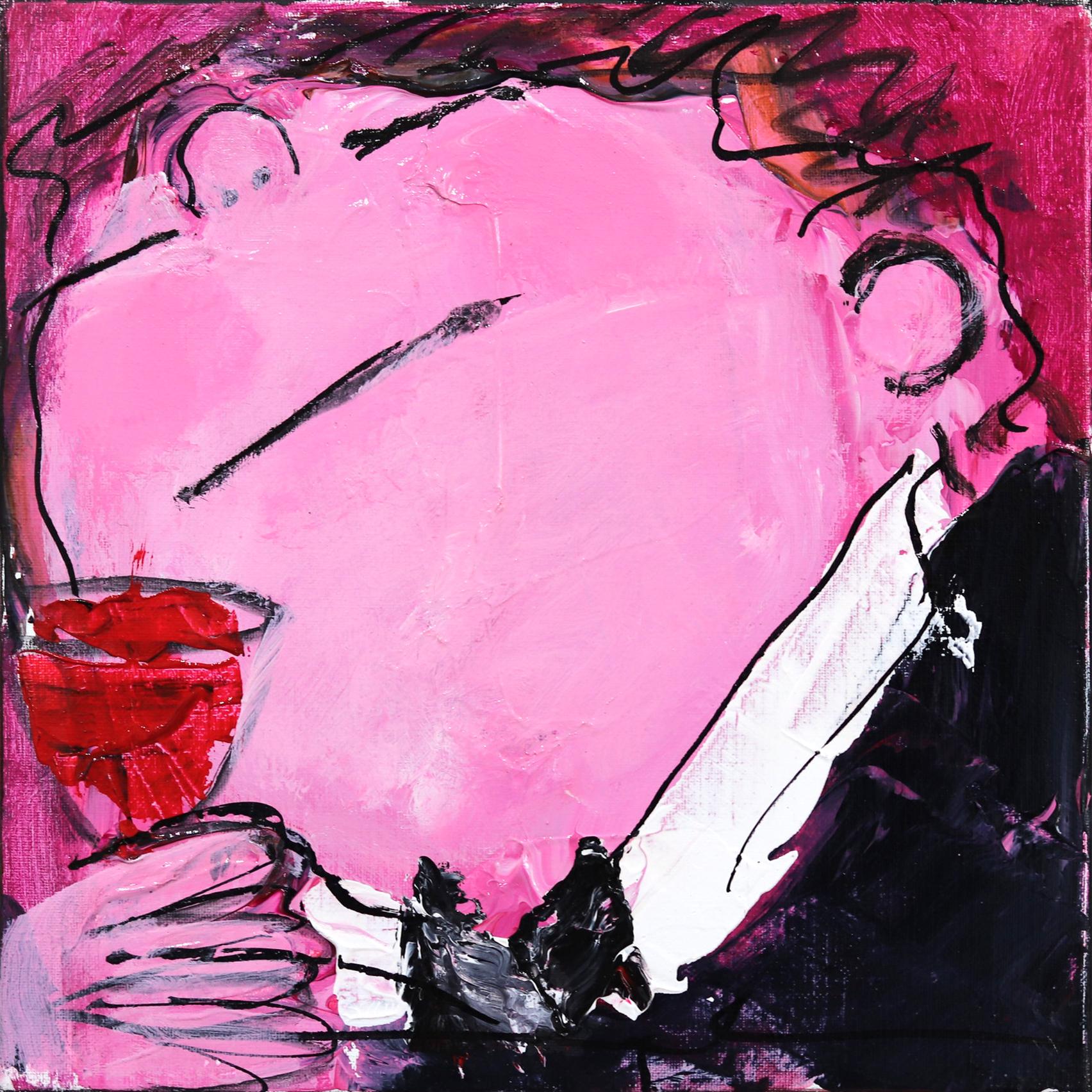 Gerdine Duijsens Abstract Painting - Happy Single 17 - Original Bold Delightful Figurative Pink and Purple Painting