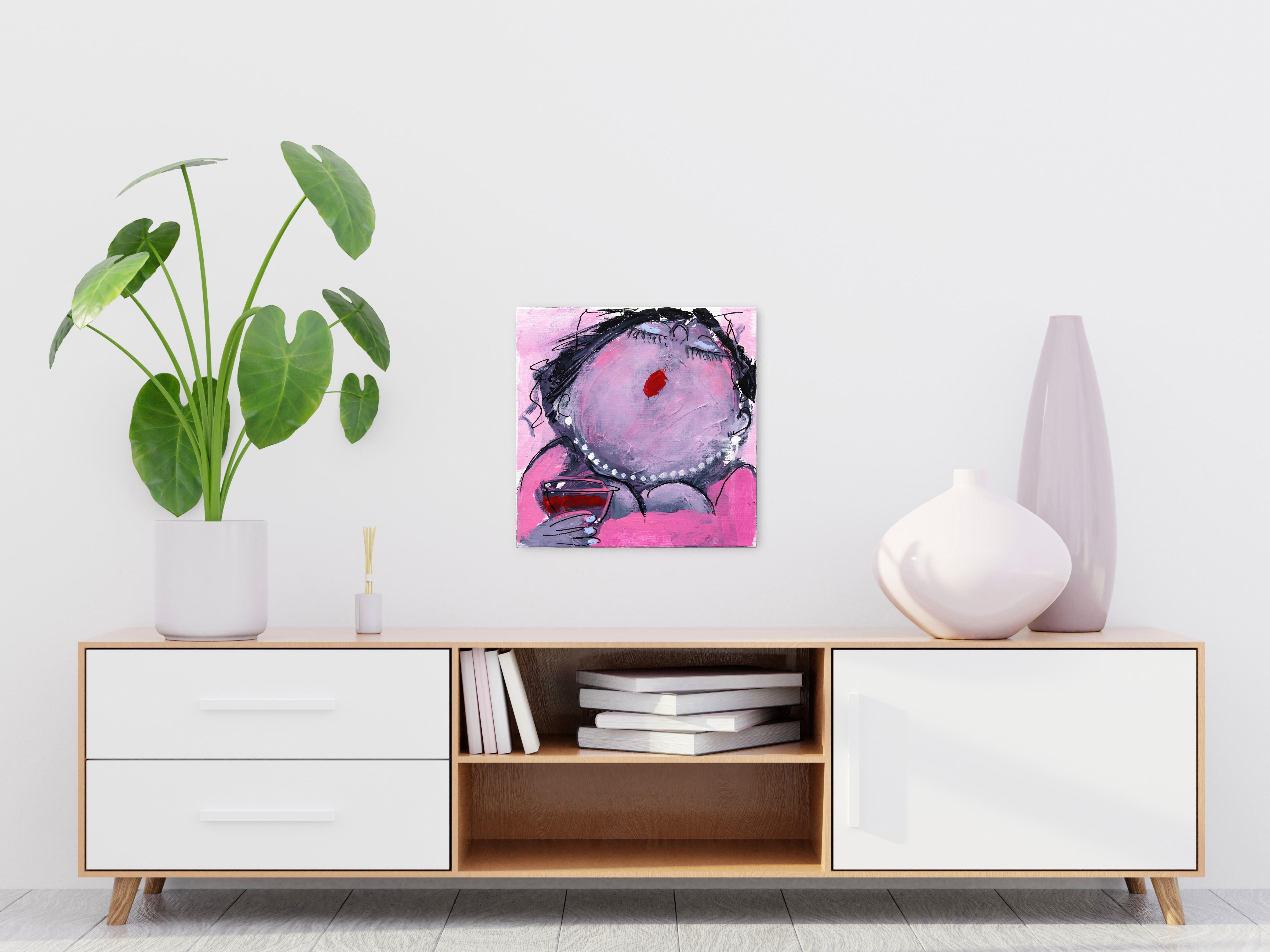 Happy Single 2 - Original Bold Delightful Figurative Fancy Pink Painting For Sale 2