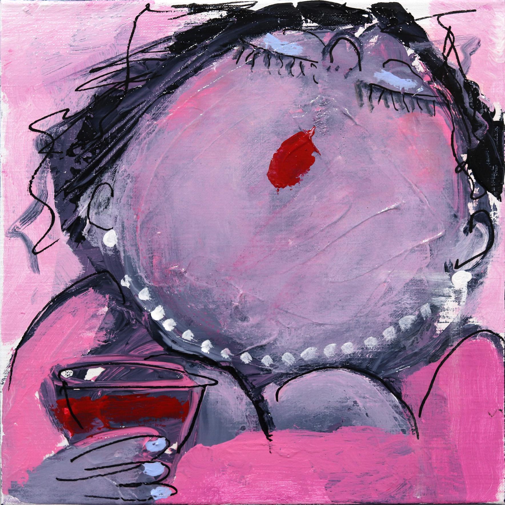 Gerdine Duijsens Figurative Painting - Happy Single 2 - Original Bold Delightful Figurative Fancy Pink Painting