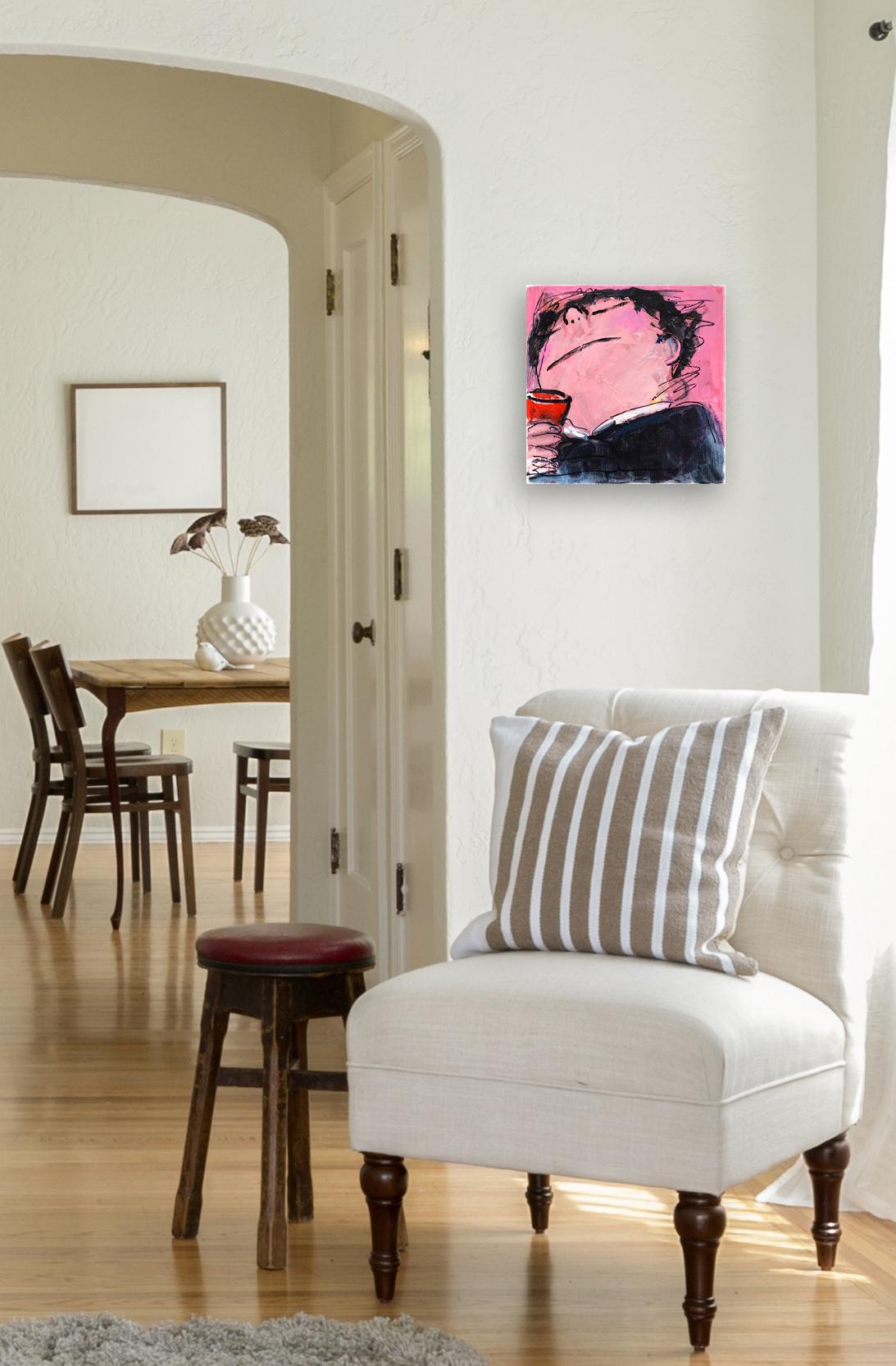 Happy Single 24 - Pintura Figurativa Retrato Rosa Original - Painting de Gerdine Duijsens