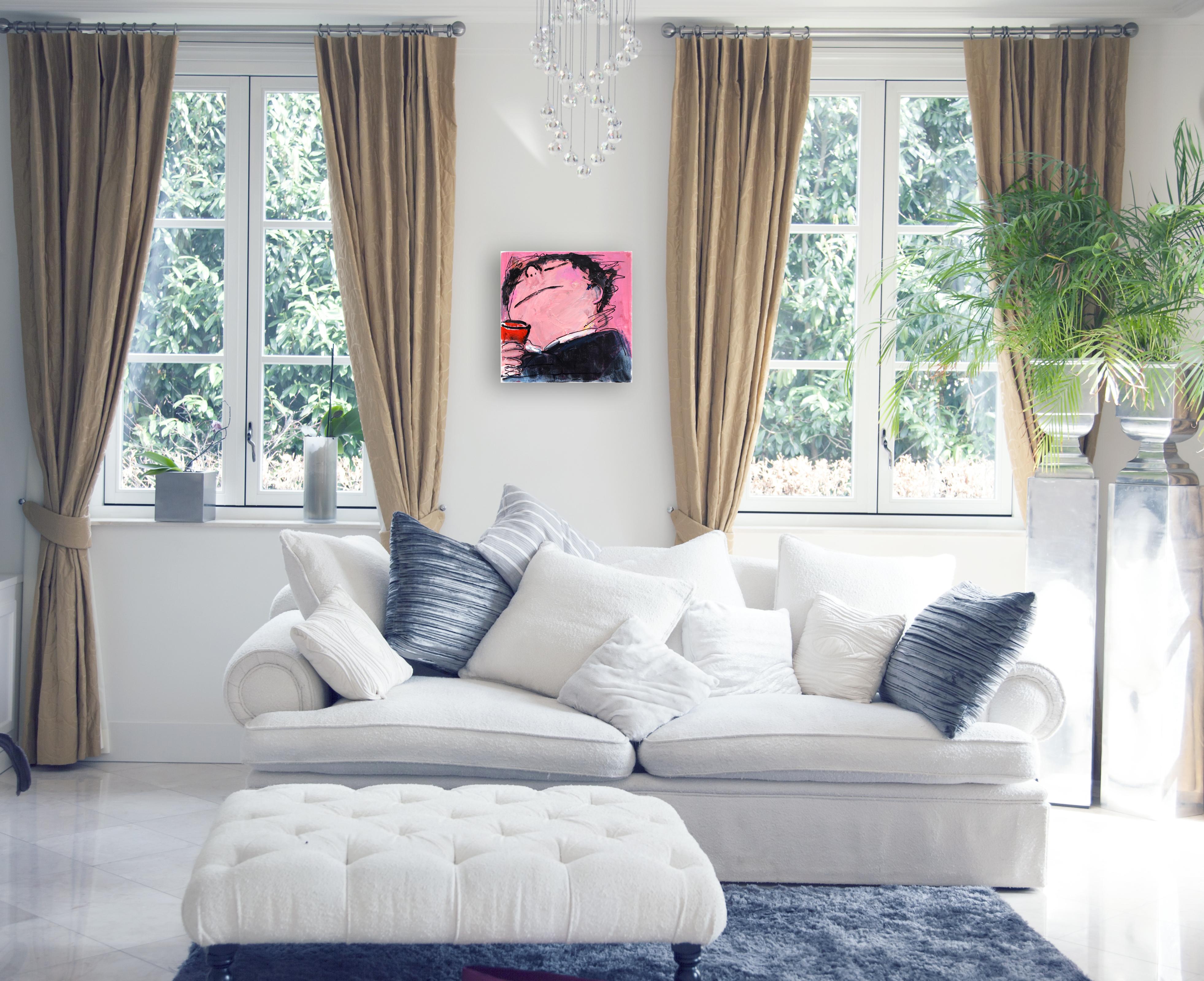 Happy Single 24 - Pintura Figurativa Retrato Rosa Original en venta 2
