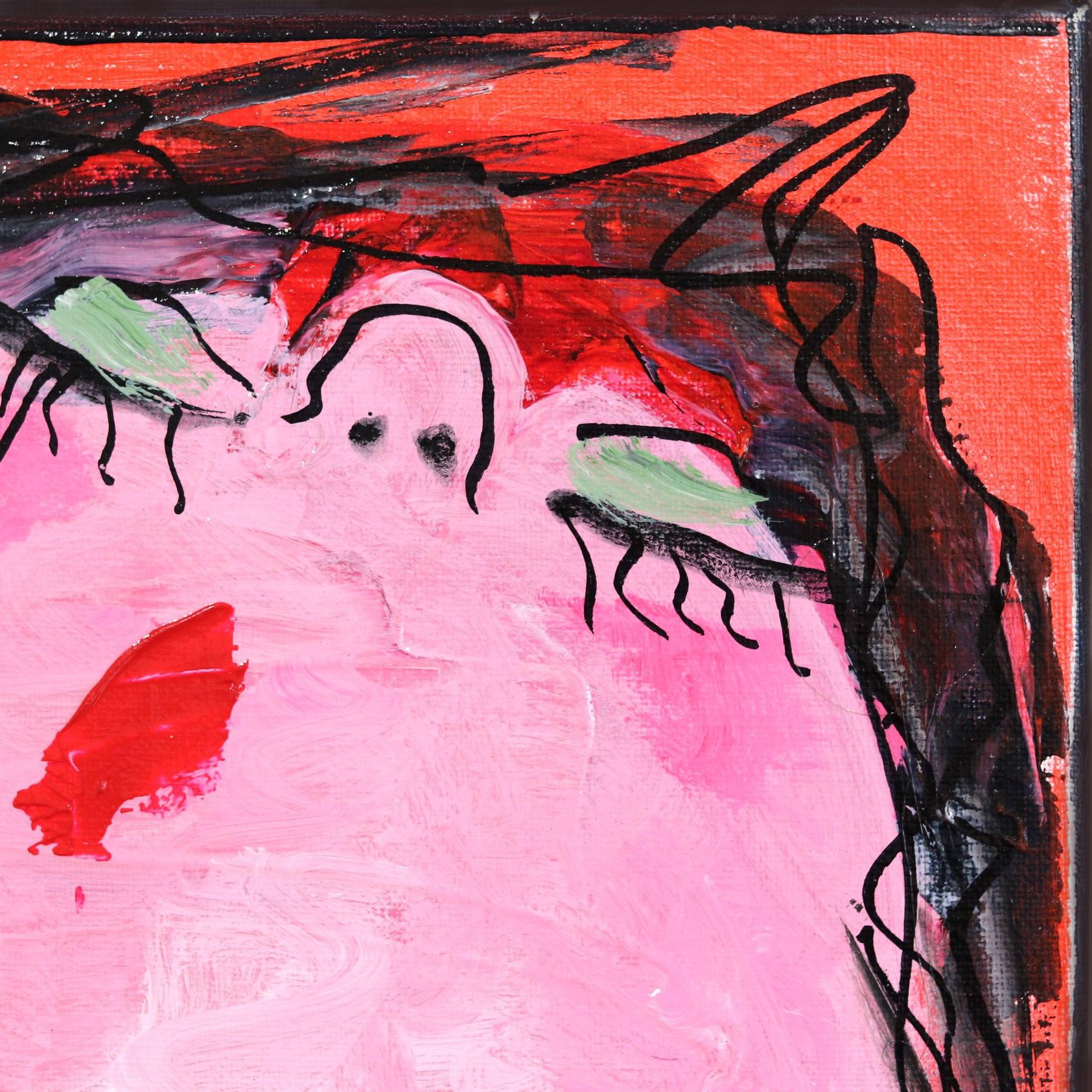 Happy Single 9 - Original Bold Delightful Figurative Pink and Red Painting For Sale 2