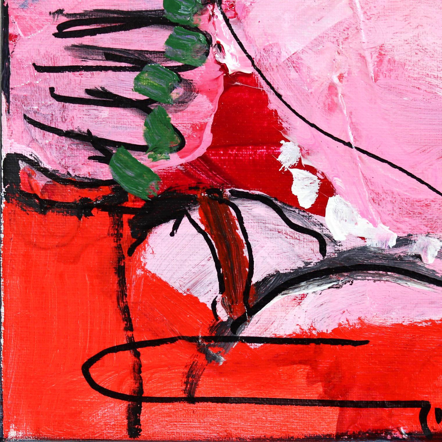 Happy Single 9 - Original Bold Delightful Figurative Pink and Red Painting For Sale 4