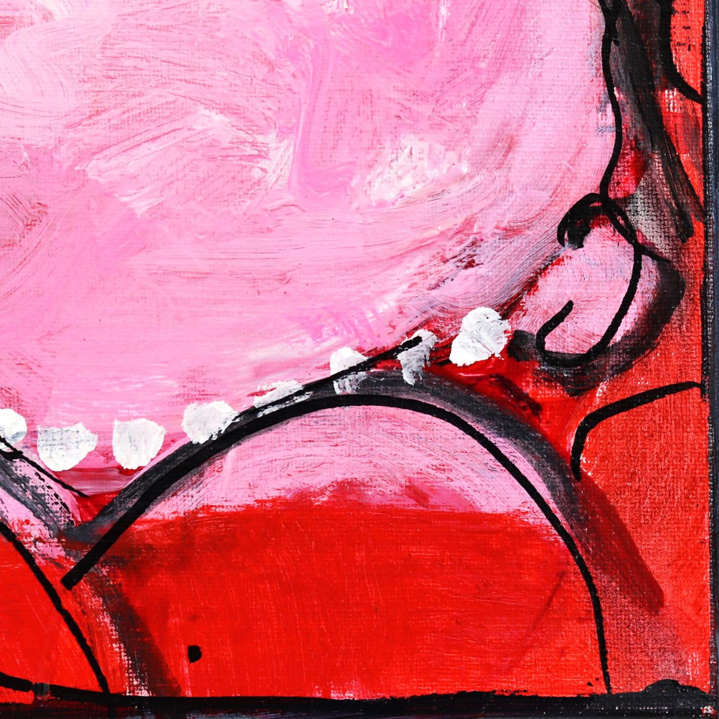 Happy Single 9 - Original Bold Delightful Figurative Pink and Red Painting For Sale 5