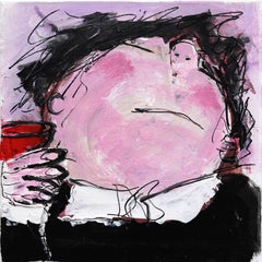 Henry - Ritratto Figurativo Eccentrico Pittura acrilica su tela con texture rosa