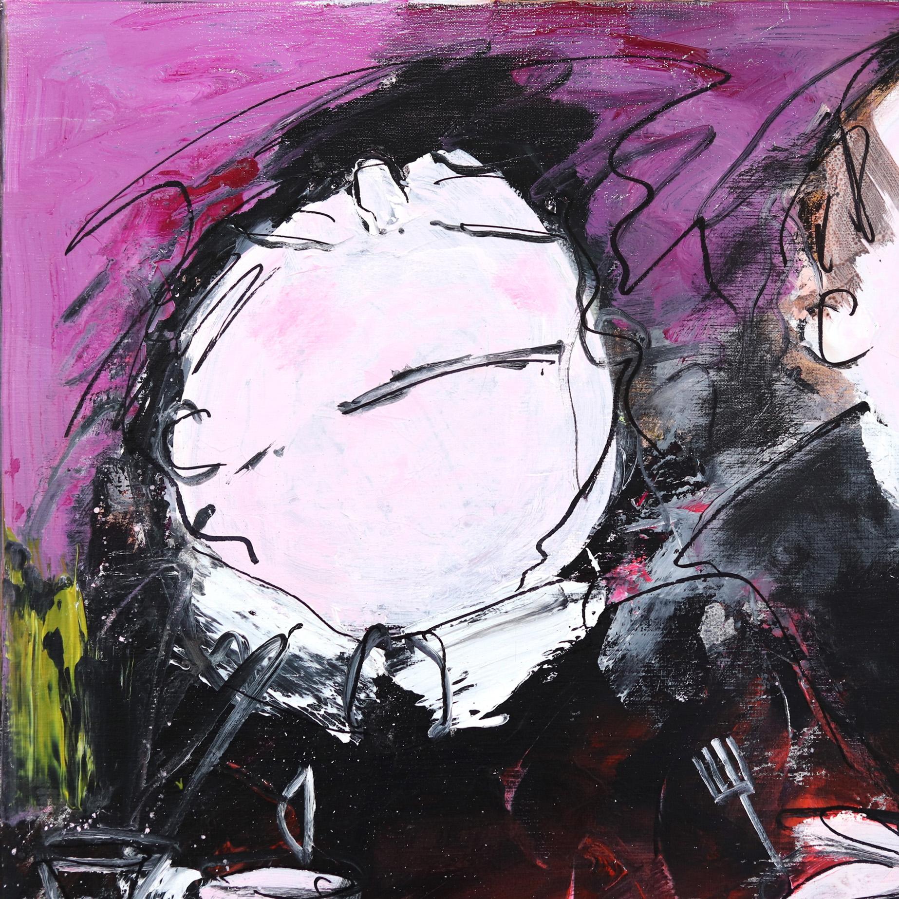 Quite A Messy Night - Quadro originale di fantasia figurativa in grassetto e delizioso - Painting Contemporaneo di Gerdine Duijsens