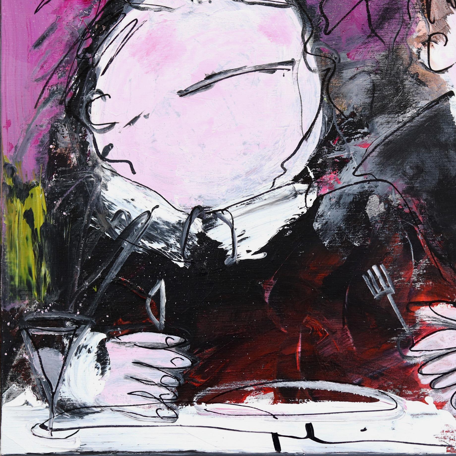 Quite A Messy Night - Quadro originale di fantasia figurativa in grassetto e delizioso in vendita 2