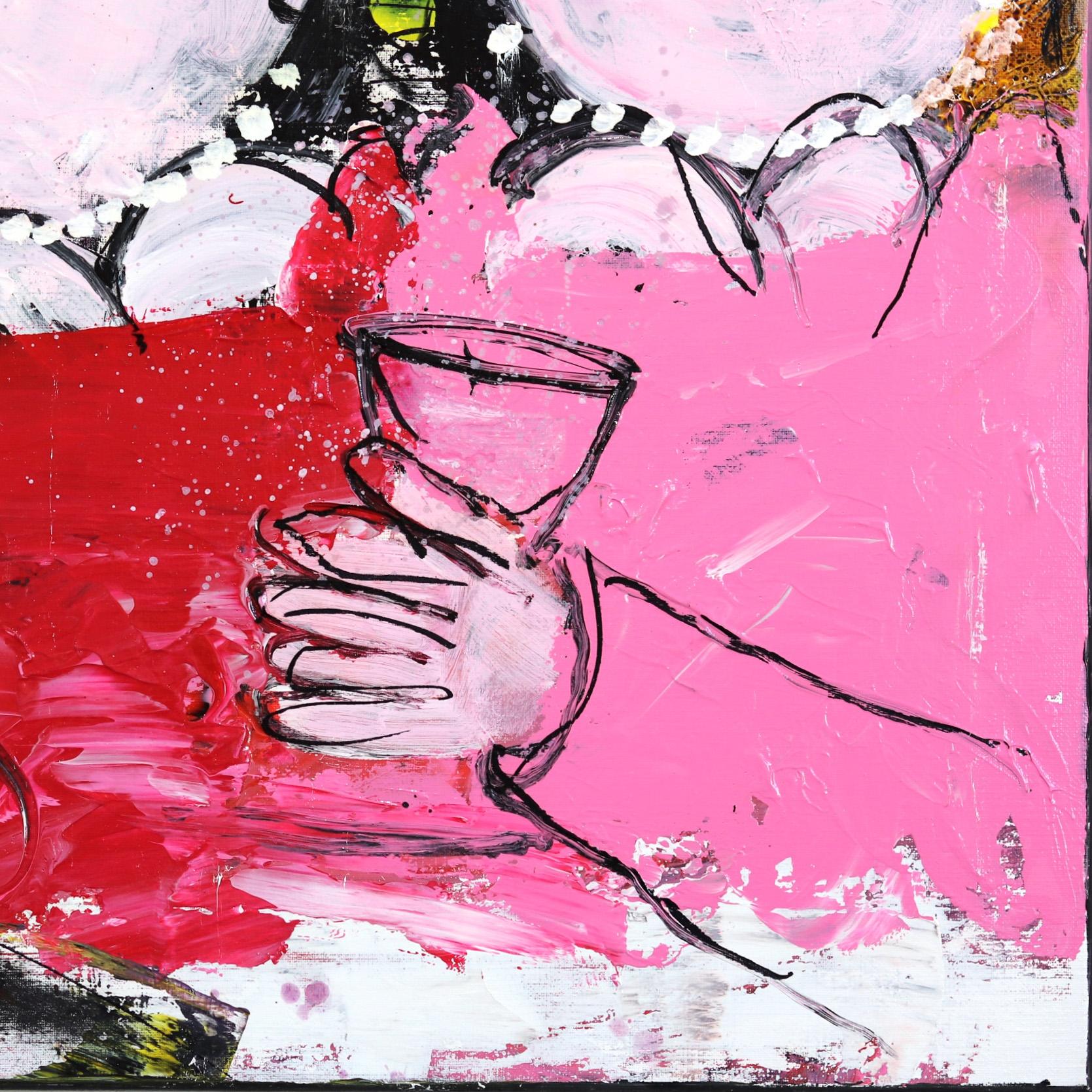Quite A Messy Night - Quadro originale di fantasia figurativa in grassetto e delizioso in vendita 3