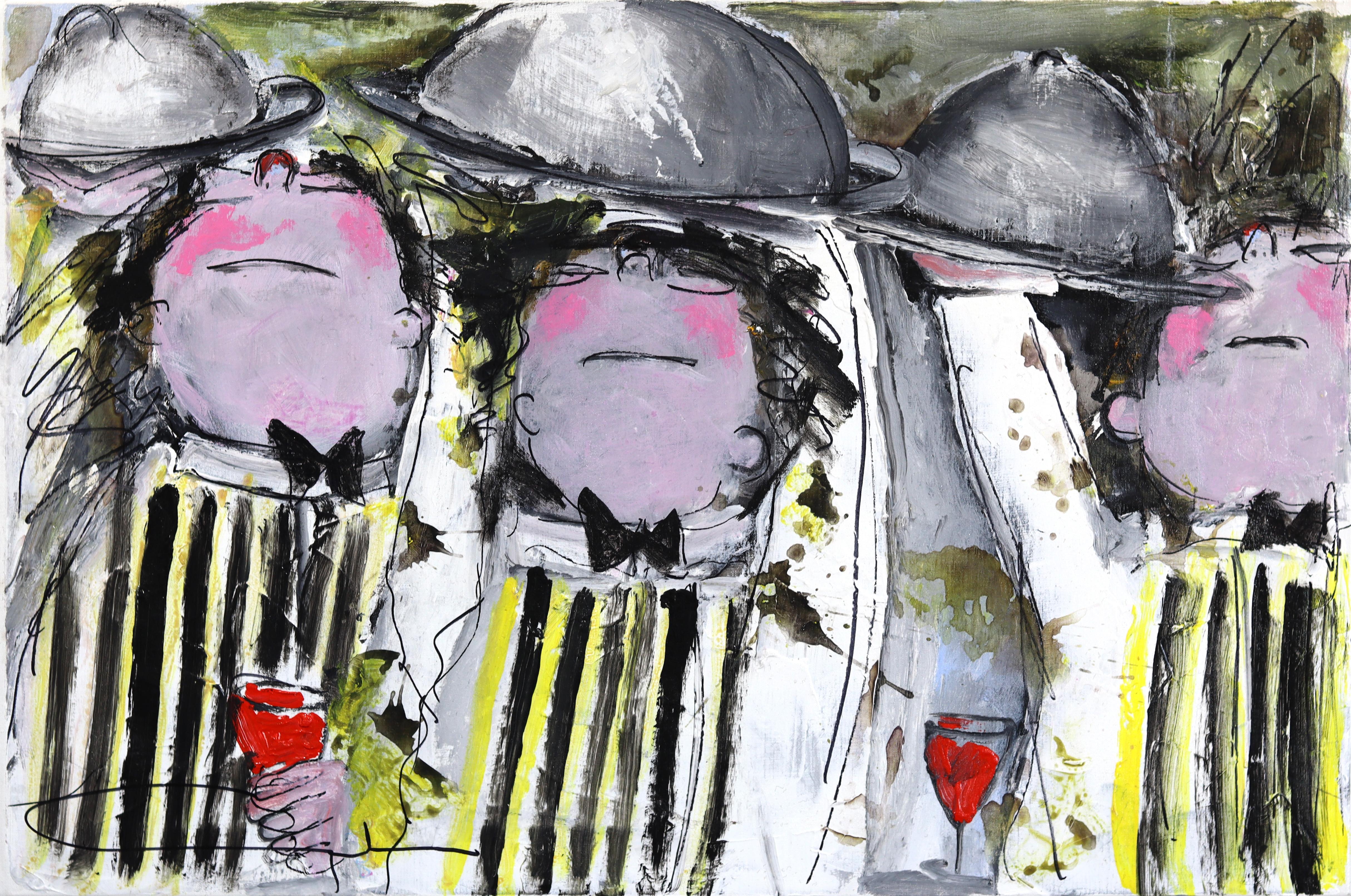 Gerdine Duijsens Figurative Painting - Waiters on the Run - Original Vibrant Figurative Portrait Acrylic Painting