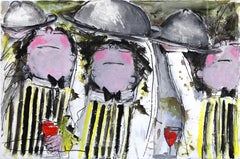 Camareros a la carrera - Pintura acrílica original de retrato figurativo vibrante
