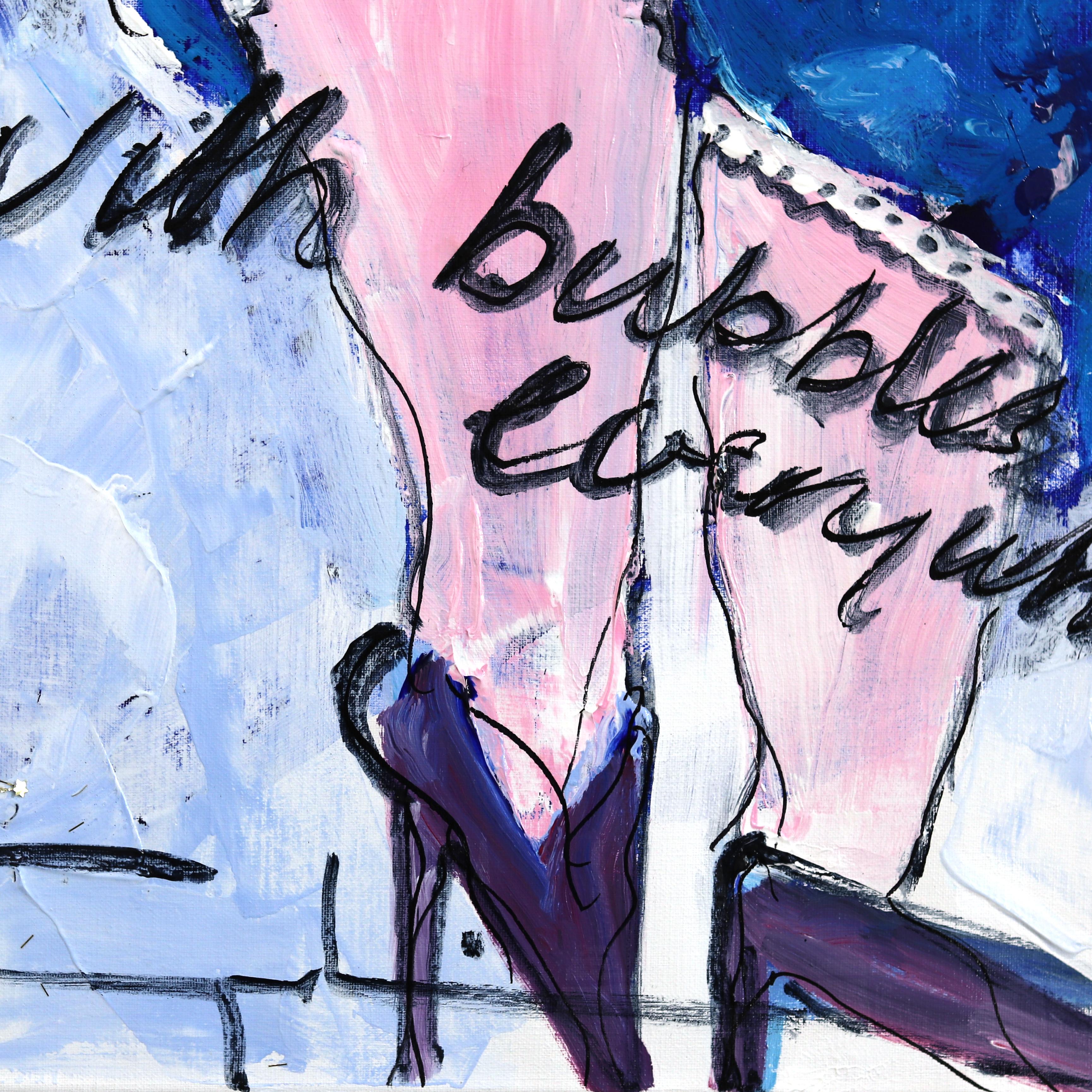 Con amor... con burbujas por todas partes - Pintura figurativa azul original con retrato 6