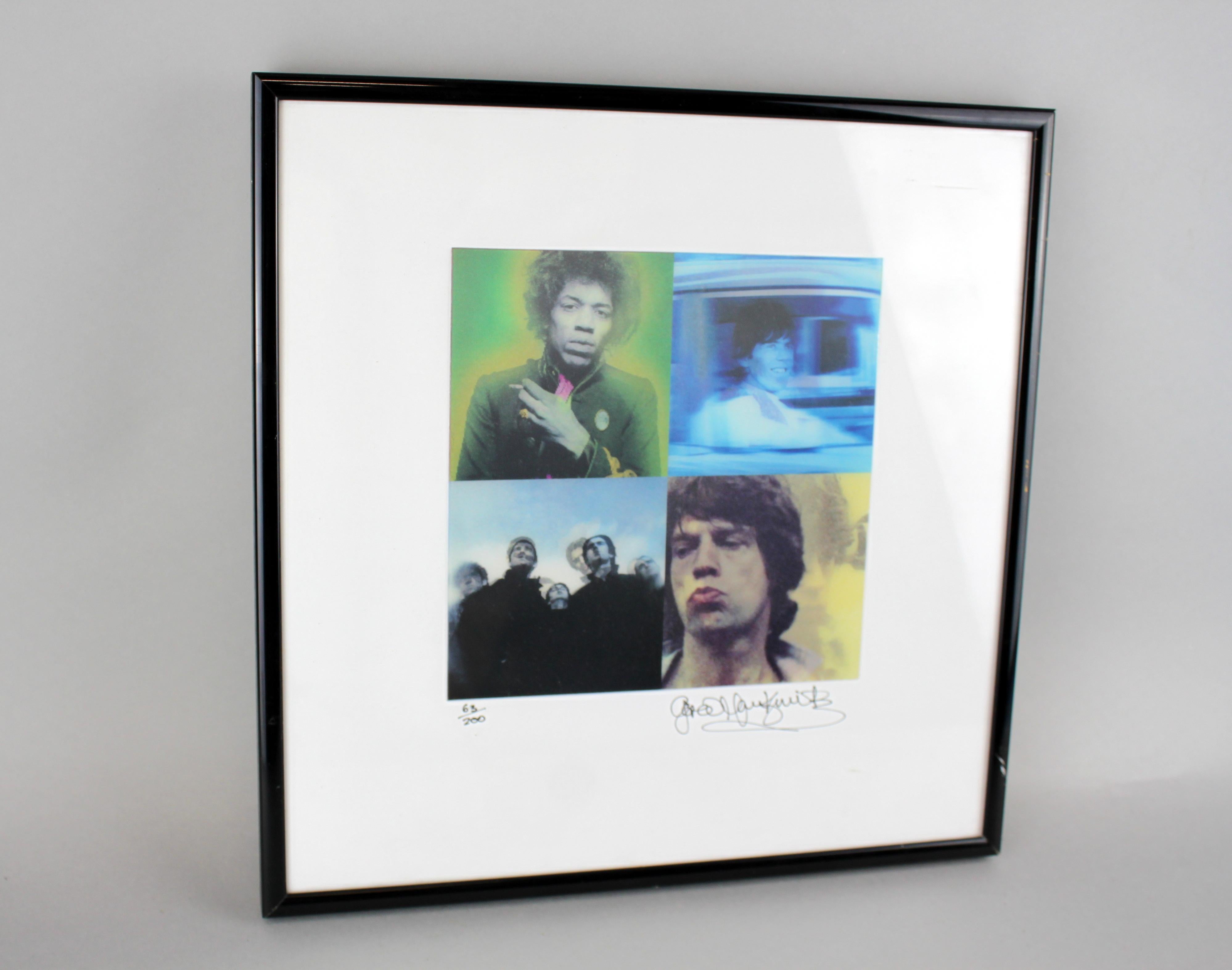 Gered Mankowitz - Exclusive Lenticular print.
Limited Edition 63 of 200
Jimi/ Keith/Mick/Oasis

Gered Mankowitz born 3 August 1946 is an English photographer who focused his career in the music industry. He has worked with a range of artists