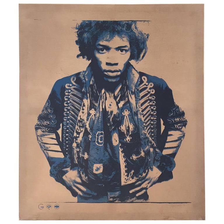 Gered Mankowitz Jimi Hendrix, London, 1967 Print Color Blue on Canvas For Sale