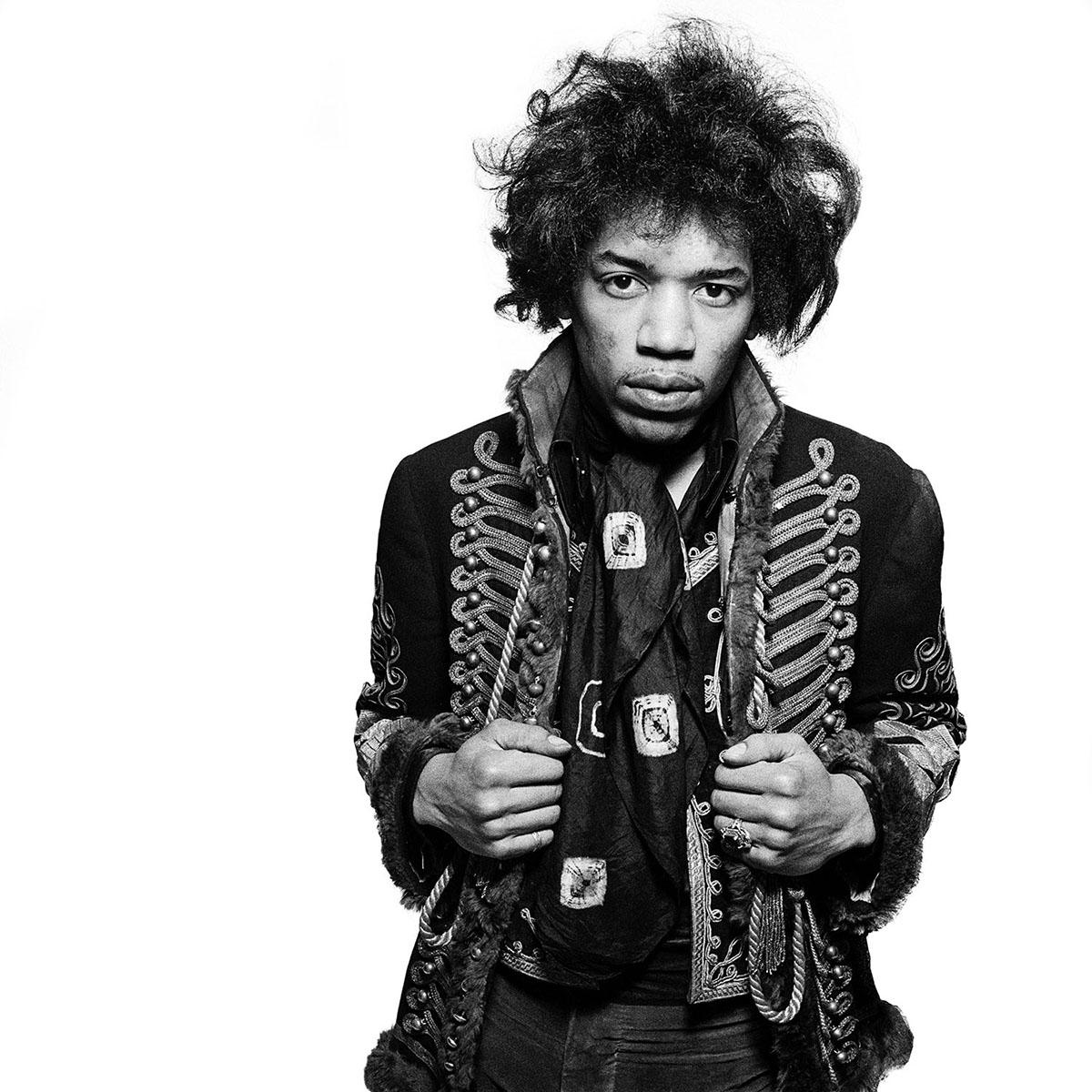 Gered Mankowitz Black and White Photograph - 
Jimi Classic II
  Hendrix - 20th century rock music photography signed
