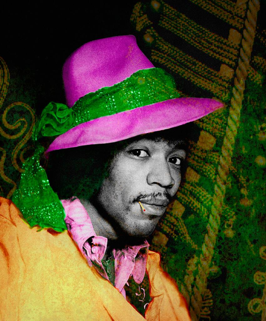 Gered Mankowitz Color Photograph - Jimi Hendrix Wearing Hat