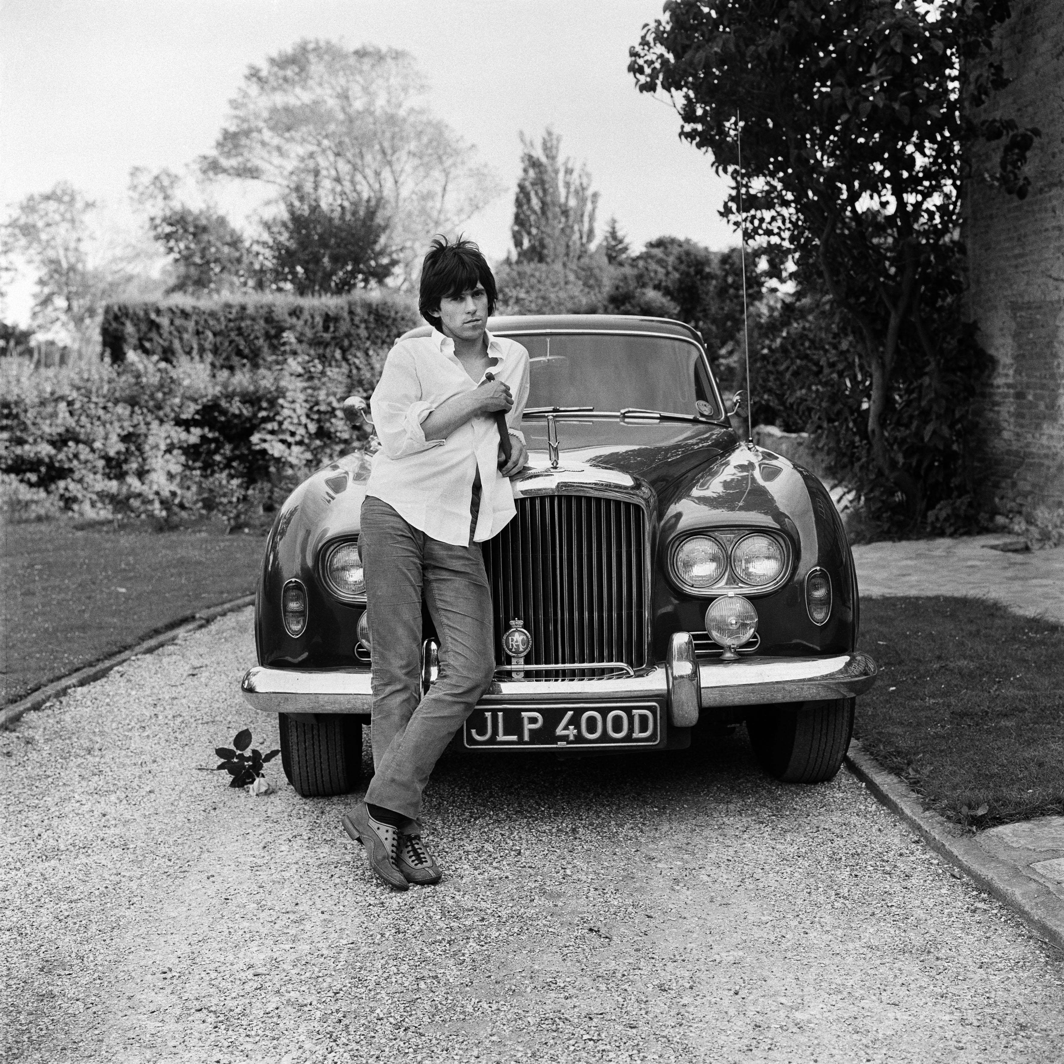 Gered Mankowitz Black and White Photograph - Keith Richards and Bentley in Black and White