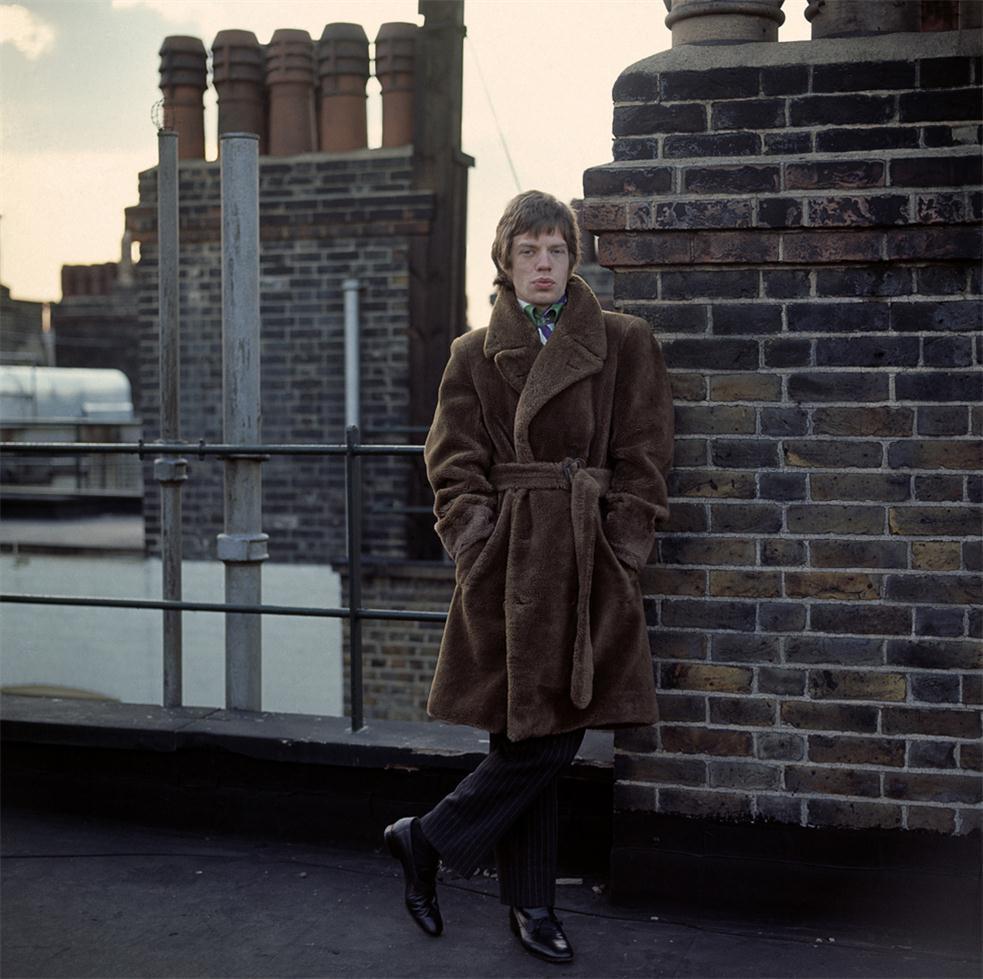 Gered Mankowitz Color Photograph - Mick Jagger, on roof