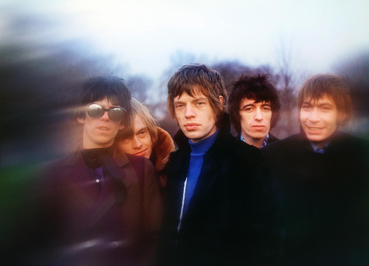 The Rolling Stones, taken in London by Gered Mankowitz.

An outtake from the shoot for the front cover of the 1967 Rolling Stones album, Between The Buttons . The photograph was taken early one morning on Primrose Hill in North London after an