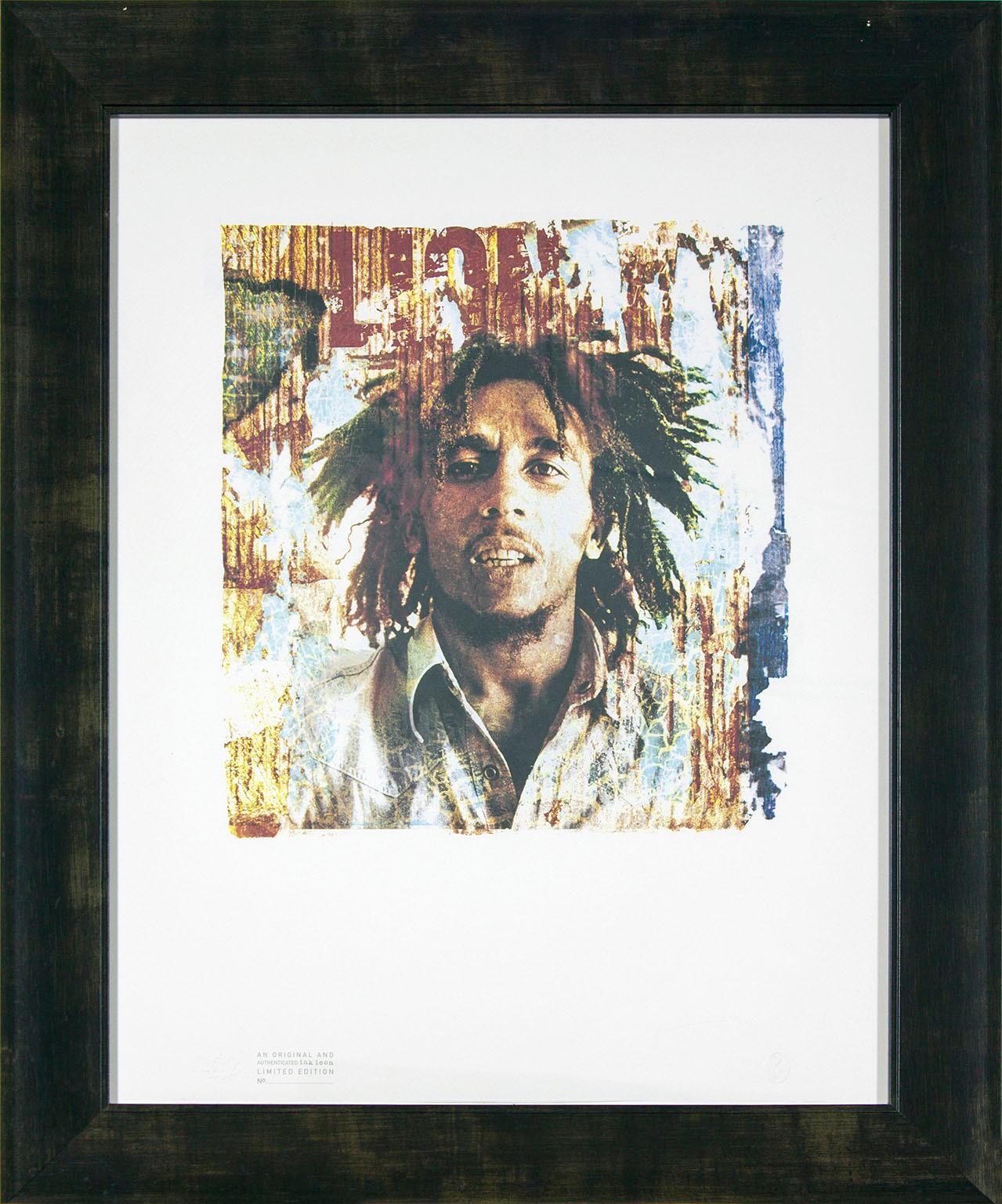 "Bob Marley" Siebdruck in limitierter Auflage des Künstlers Gered Mankowitz. Bildgröße: 17 x 15 Zoll. Prägung mit Stempel unten links und ? Stempel unten rechts. "Ein originales und authentifiziertes Tintensymbol, limitierte Auflage Nr.",