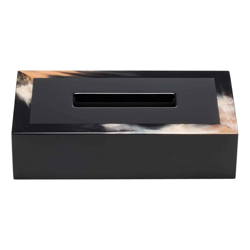 Selene Box in Glossy Black Lacquered Wood with Corno Italiano Inlays