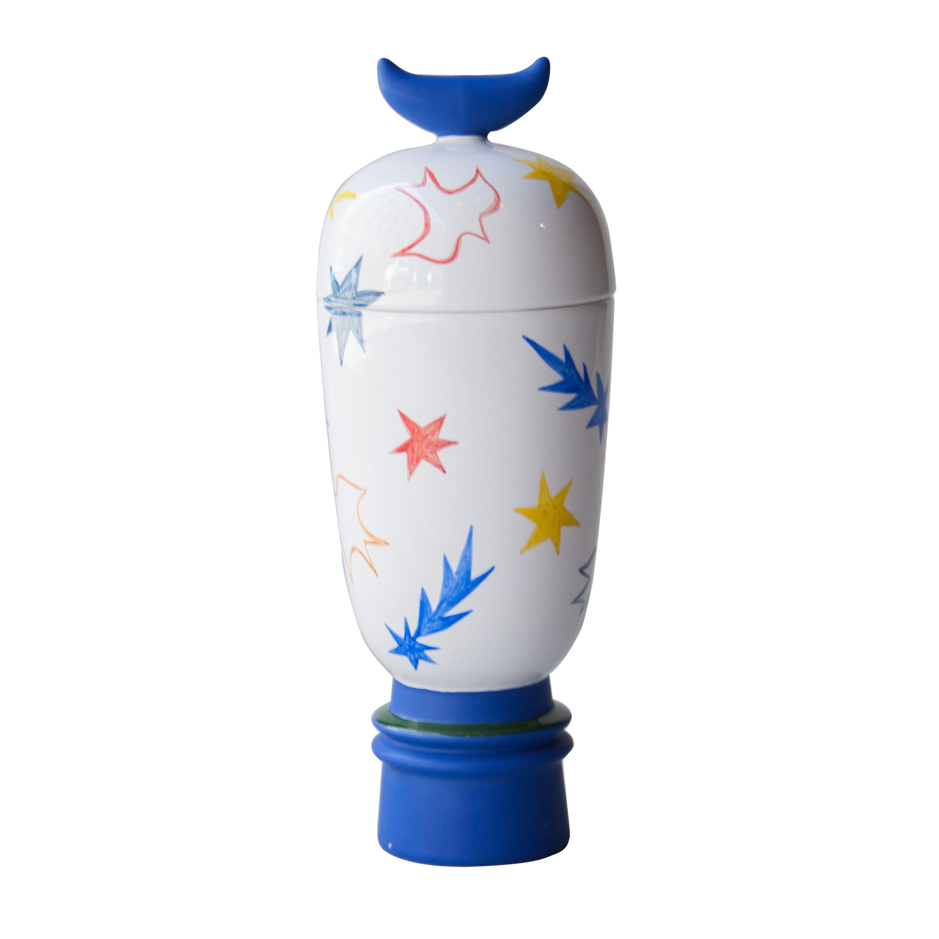 Post-Modern Gergei Pop Handmade White Blue Colored Ceramic Vase, Spain, 2020