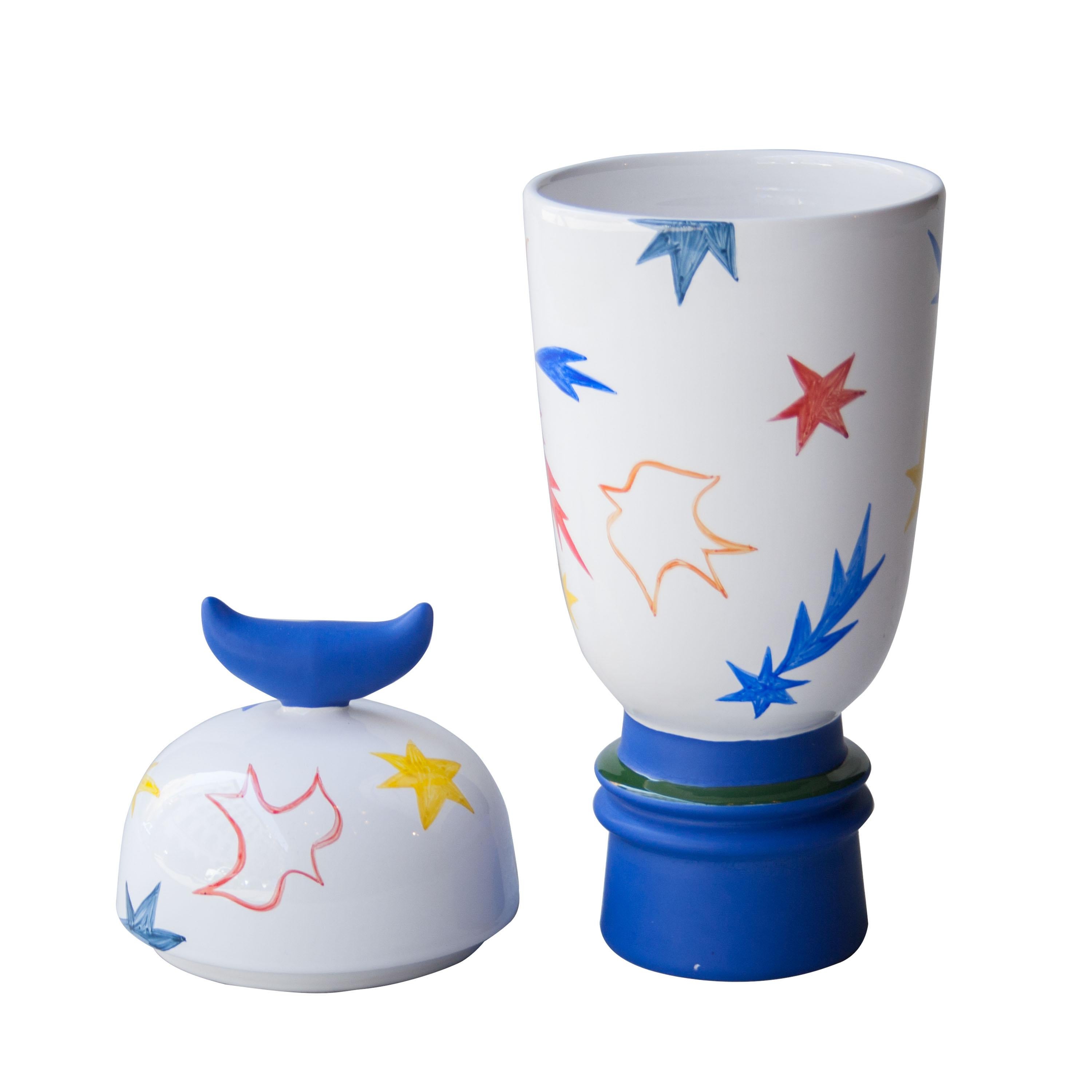 English Gergei Pop Handmade White Blue Colored Ceramic Vase, Spain, 2020