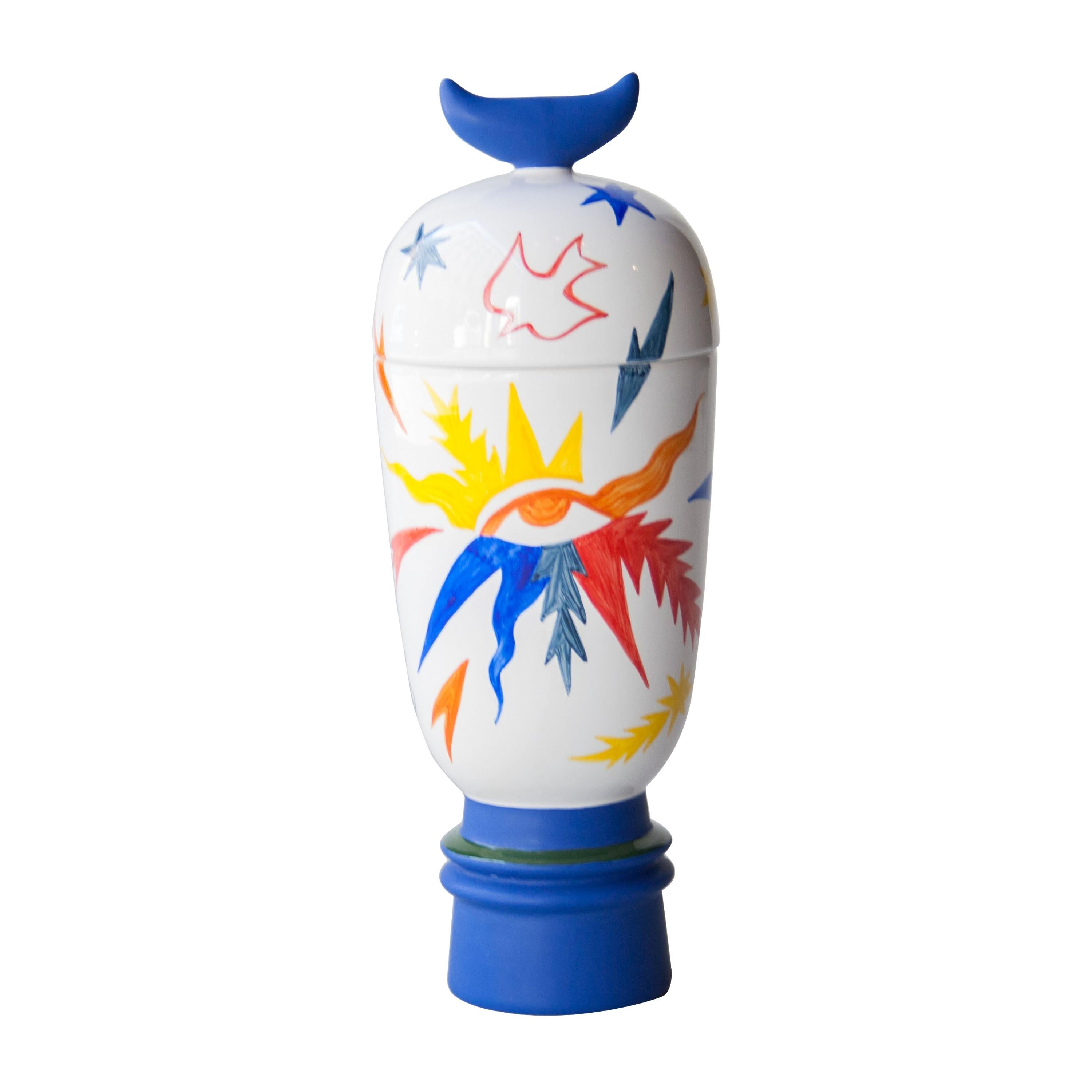 Gergei Pop Handmade White Blue Colored Ceramic Vase, Spain, 2020