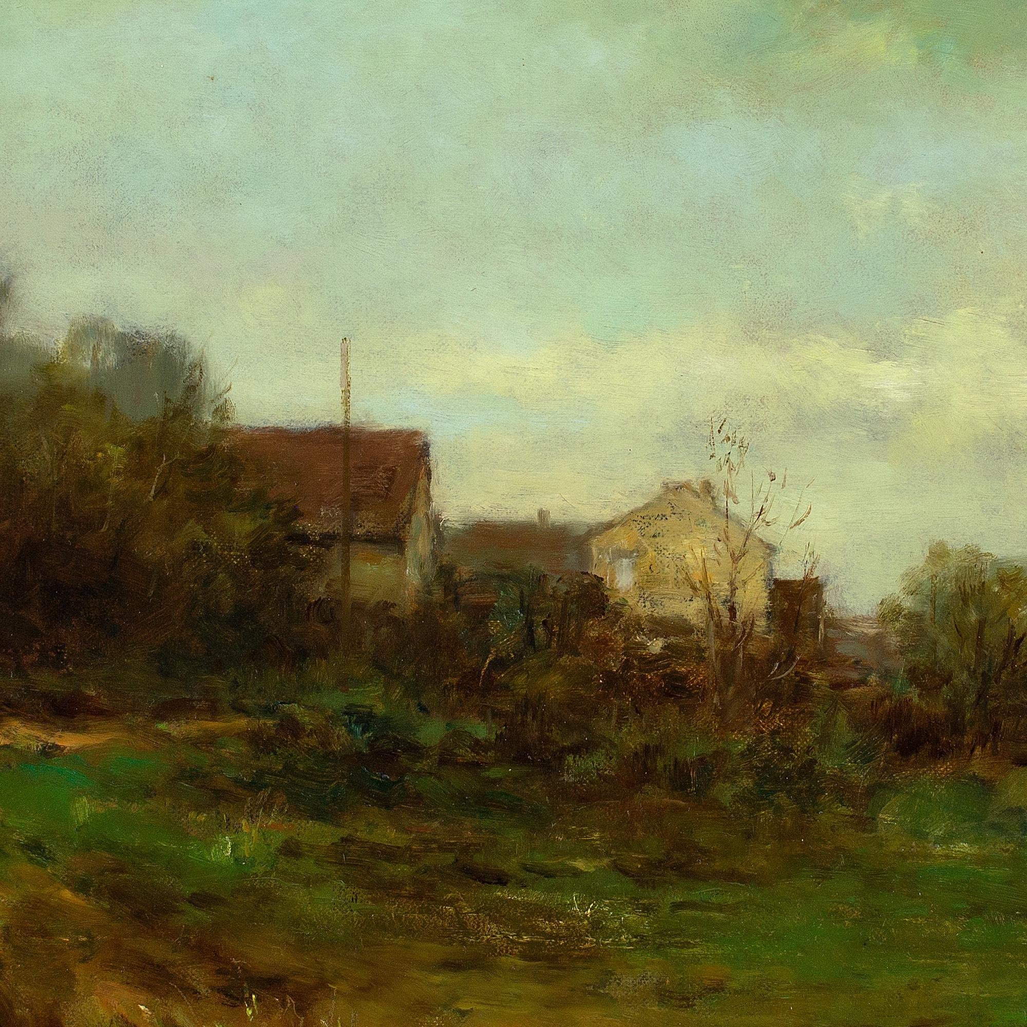 Gerhard Arnold, Paysage d'automne avec bâtiments de village, peinture à l'huile en vente 5