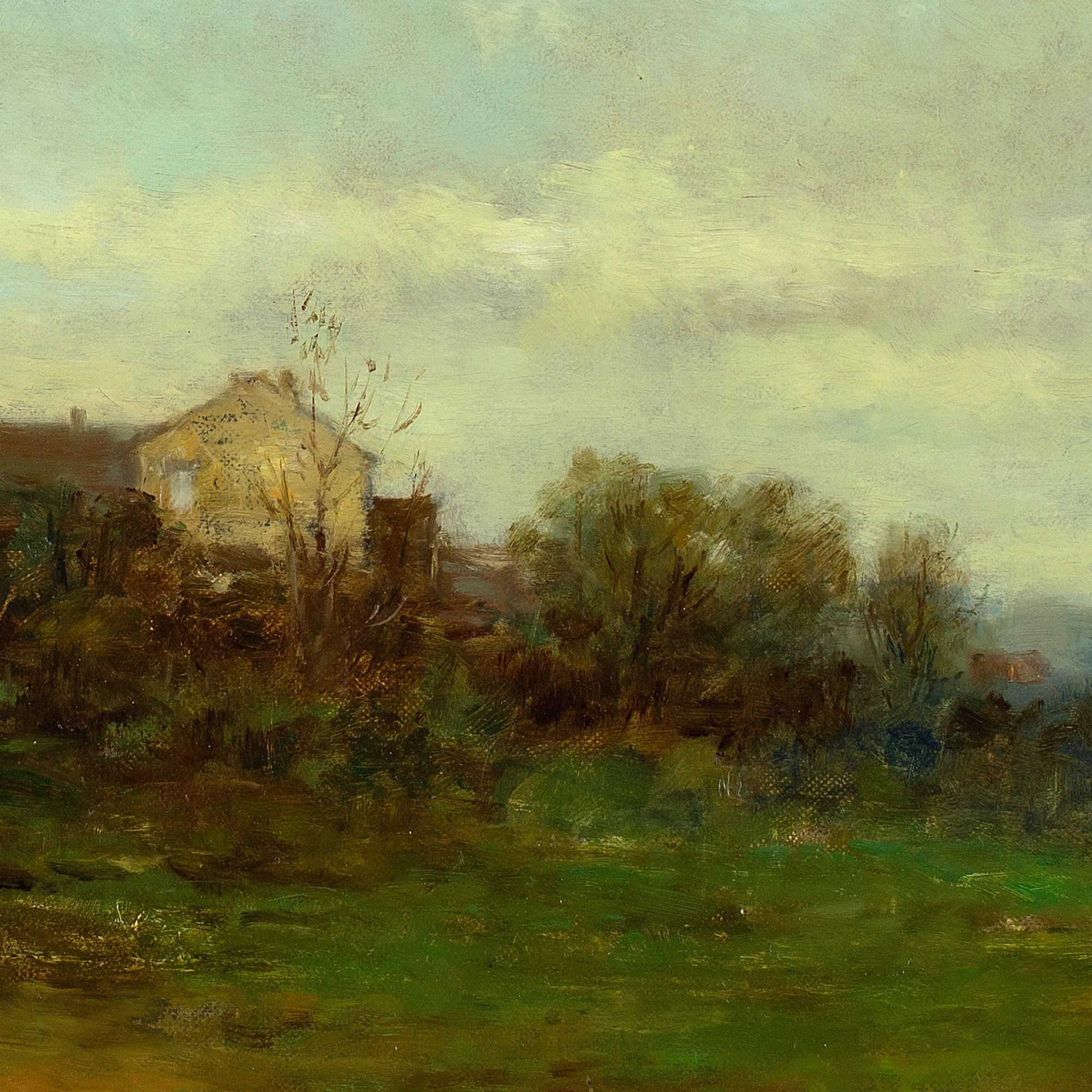 Gerhard Arnold, Paysage d'automne avec bâtiments de village, peinture à l'huile en vente 6