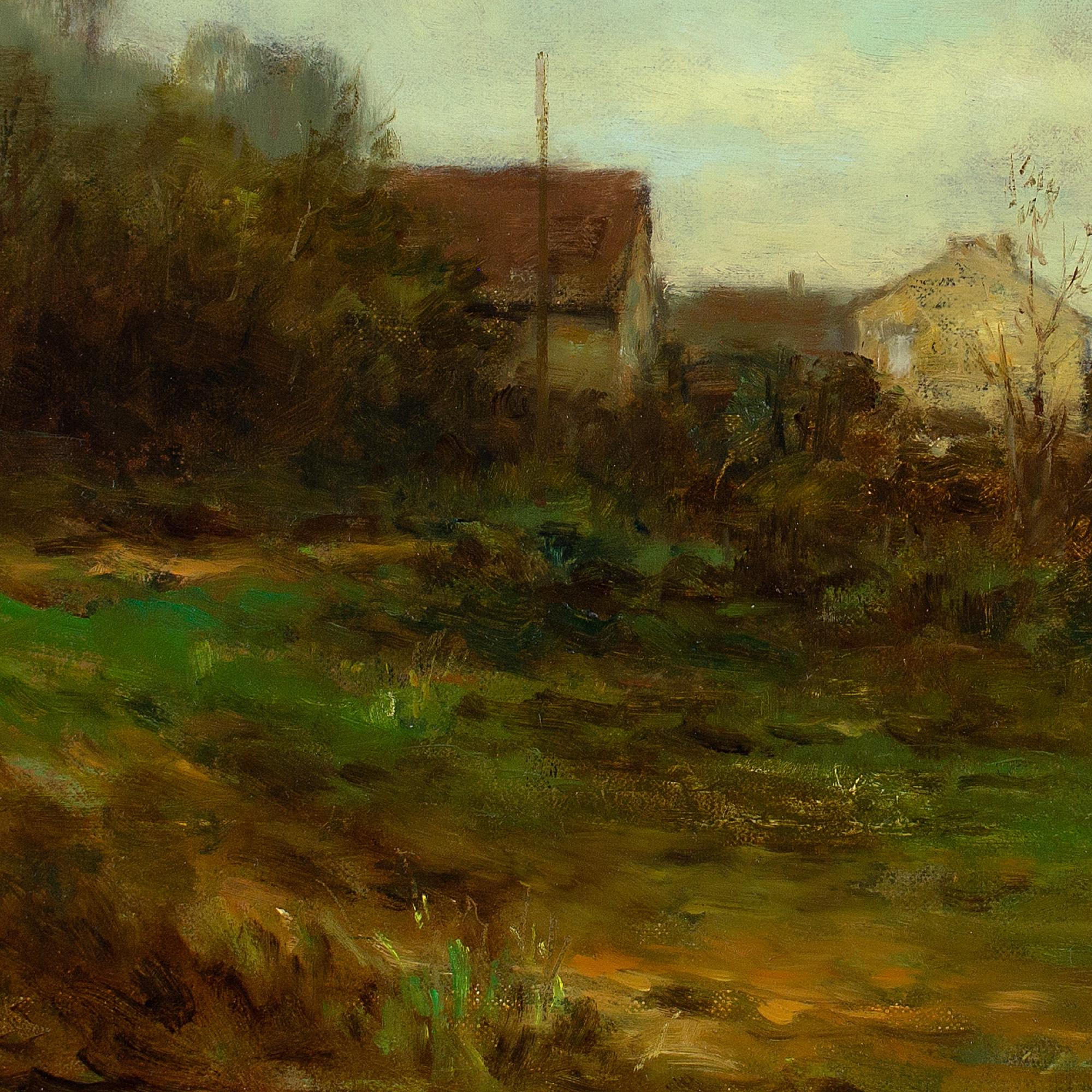 Gerhard Arnold, Paysage d'automne avec bâtiments de village, peinture à l'huile en vente 7