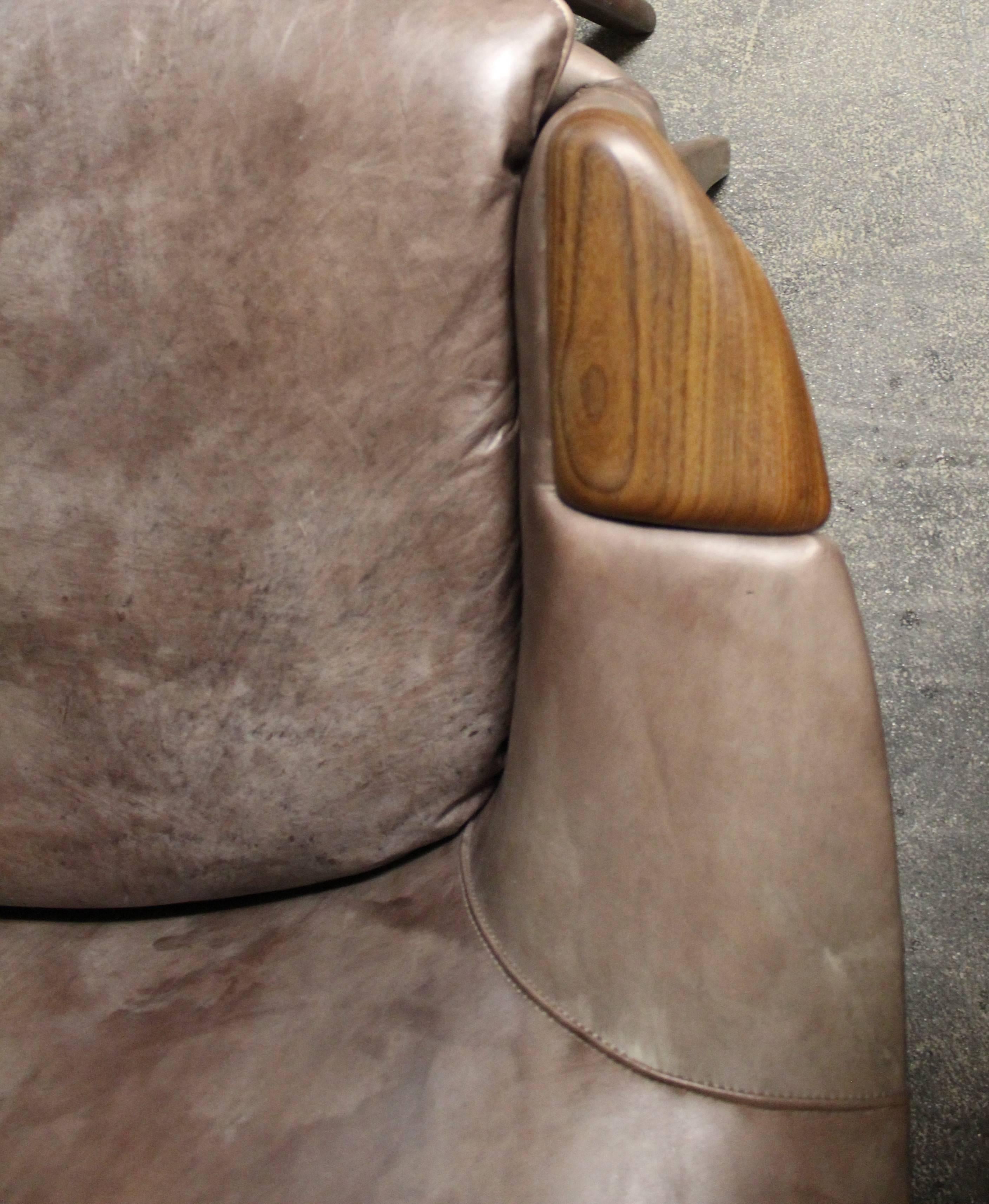 Gerhard Berg Leather and Teak Lounge Chair and Ottoman 3