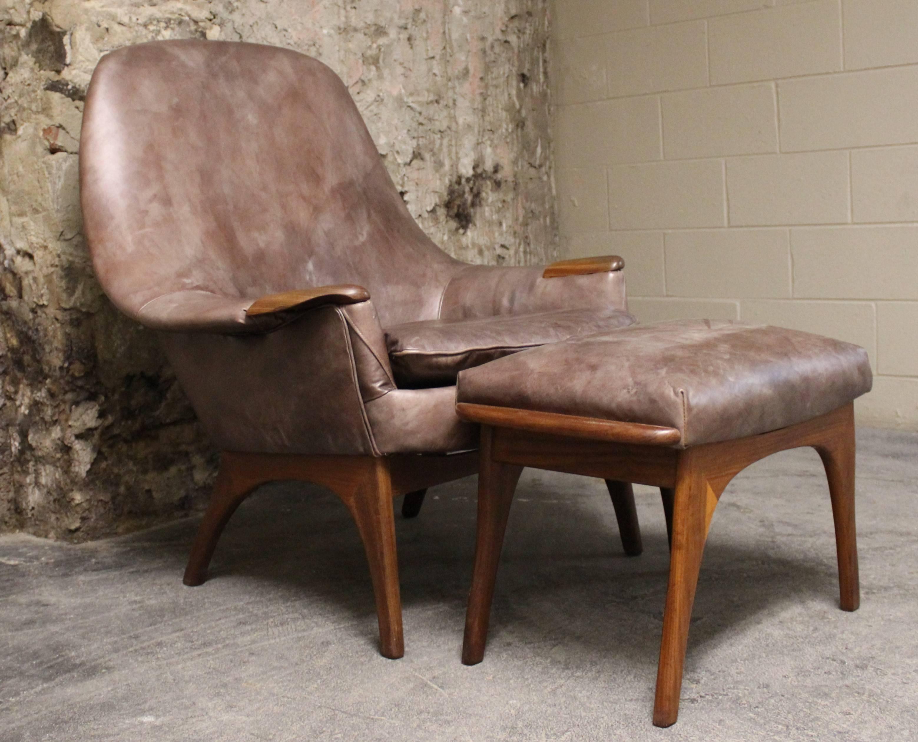 Gerhard Berg Leather and Teak Lounge Chair and Ottoman 1