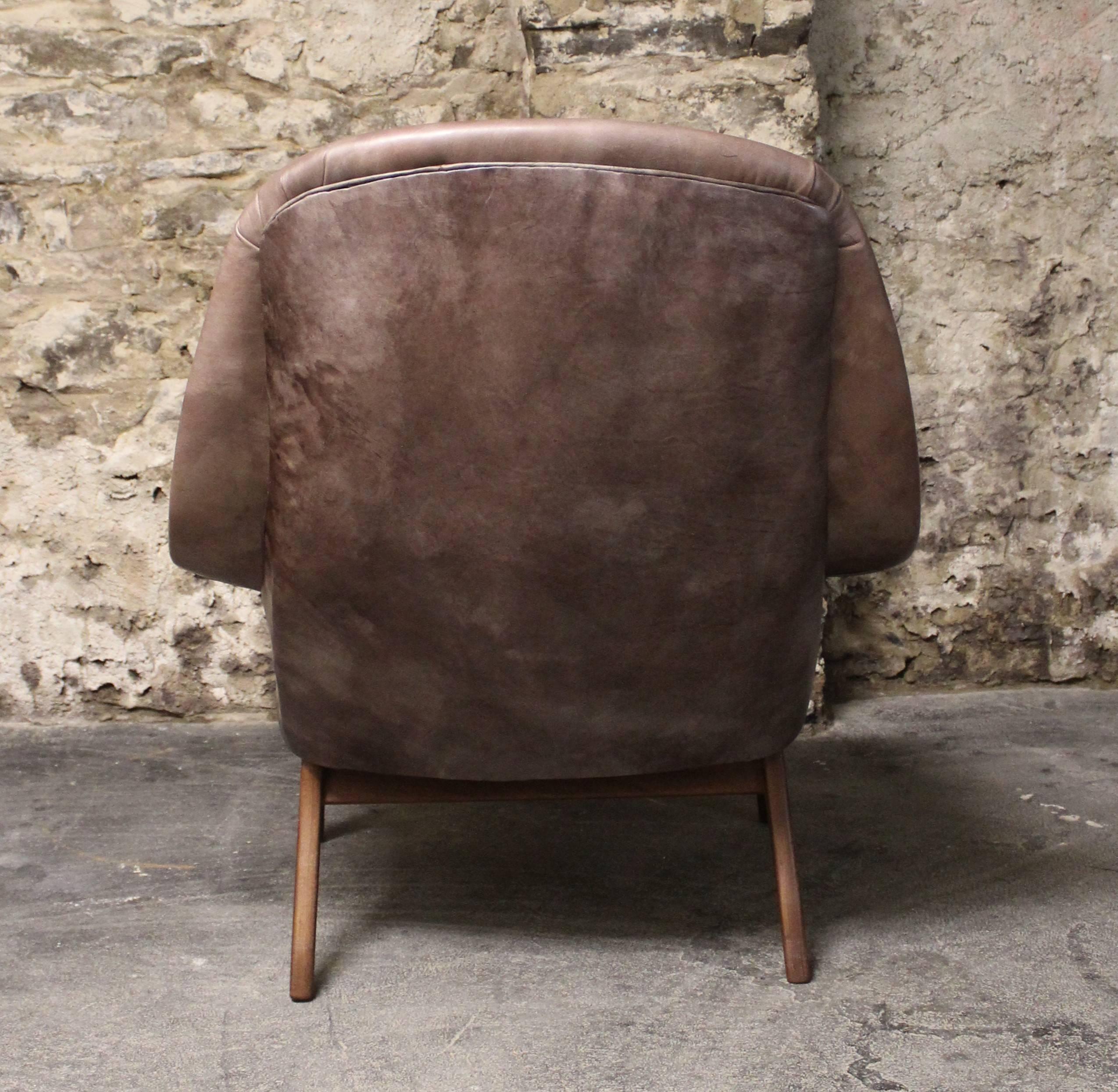 Gerhard Berg Leather and Teak Lounge Chair and Ottoman 2