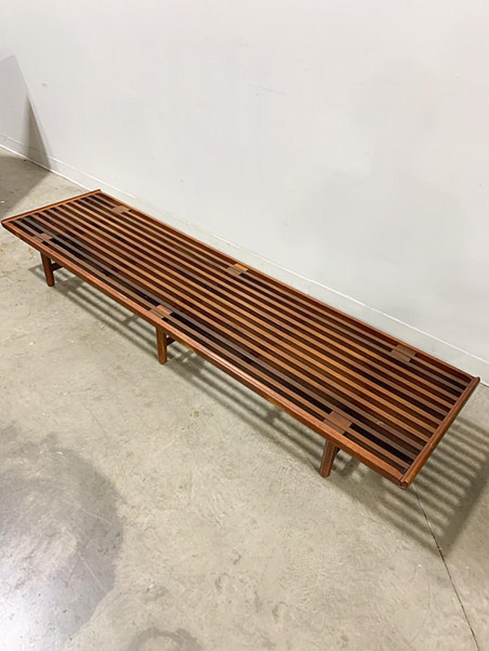 Gerhard Berg Mid-Century Modern Teak Slat Bench In Good Condition In Kalamazoo, MI