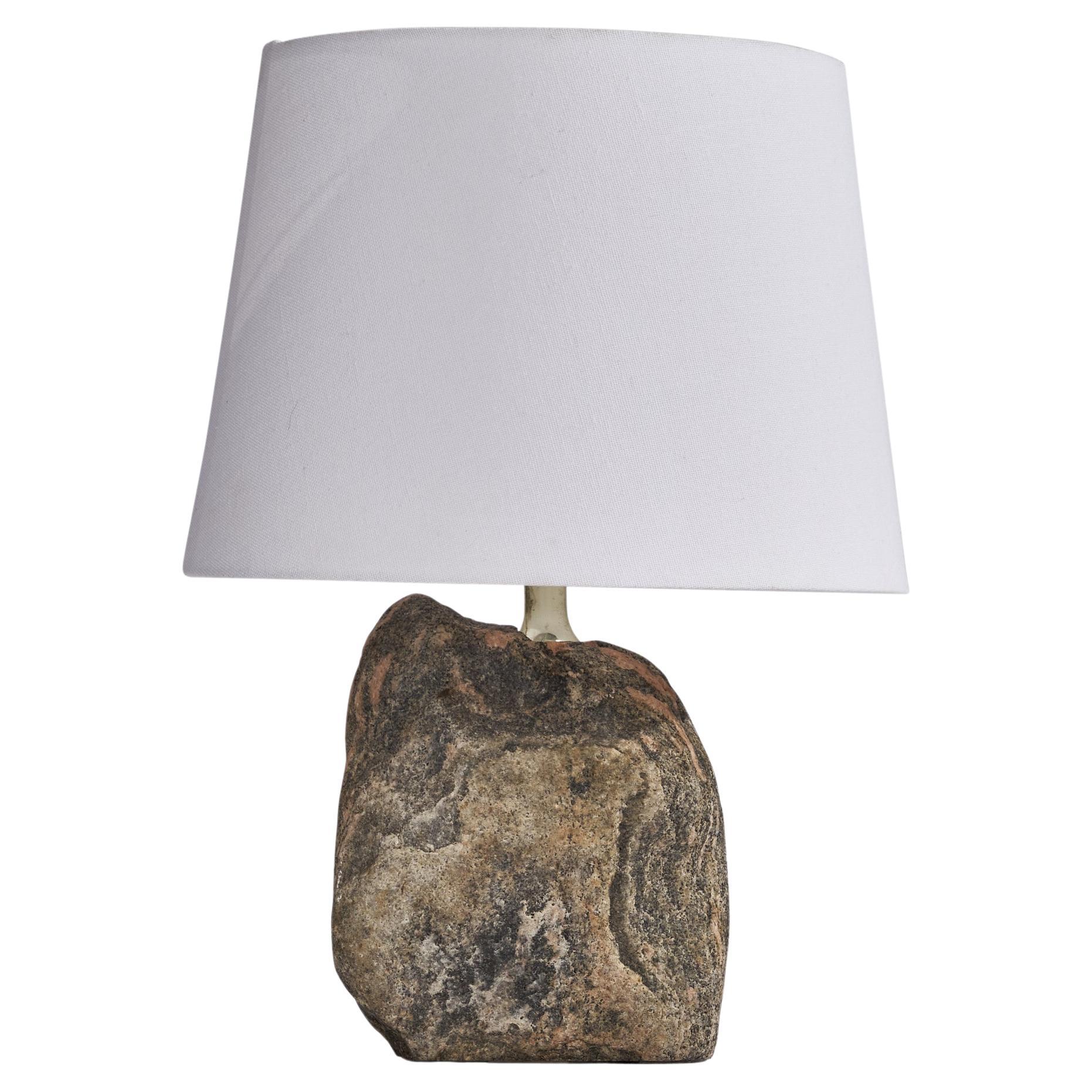 Gerhard Carlsson, Table Lamp, Stone, Brass, Sweden, 1990s For Sale