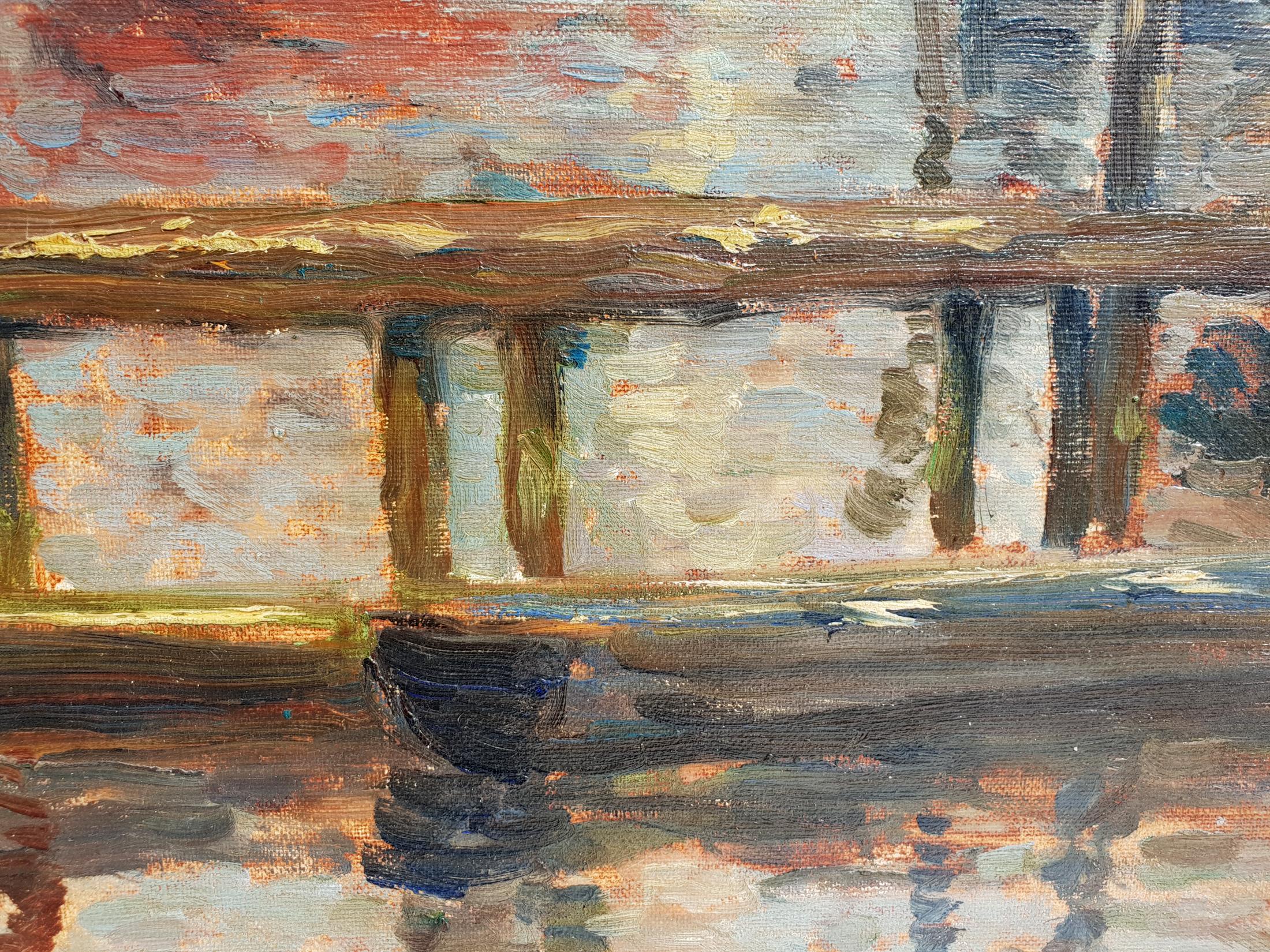 Gerhard Graf - A Canal in Hamburg, 1920s. Oil on canvas. Original frame. Signed: 