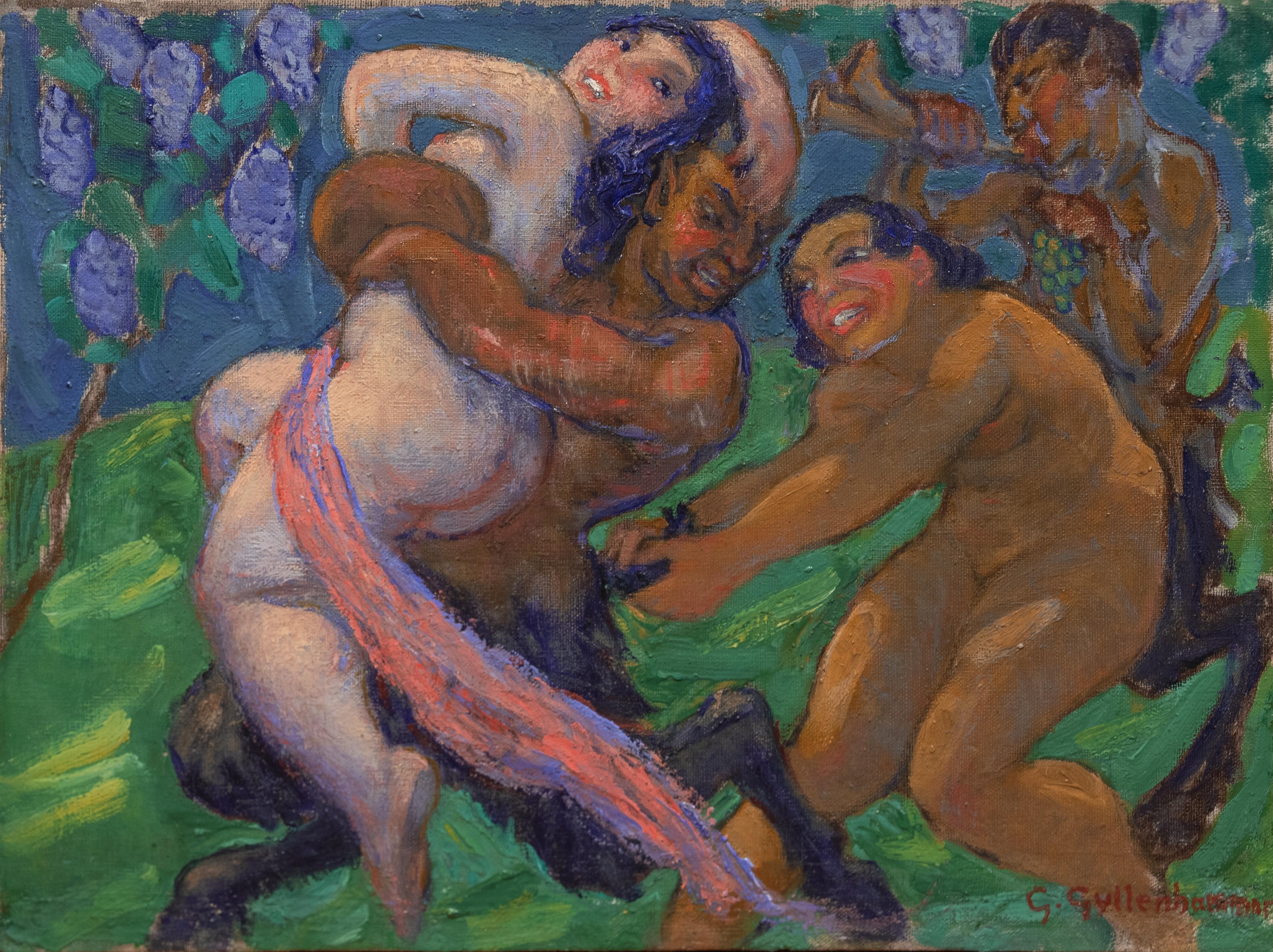 Gerhard Gyllenhammar Figurative Painting - 'Nymphs and Satyrs', Bacchanalia, Mythology, Swedish Modernist, Paris, Nya Nisse