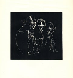 1939 Gerhard H. Bakker 'Conspirators' Modernism Black & White Woodblock